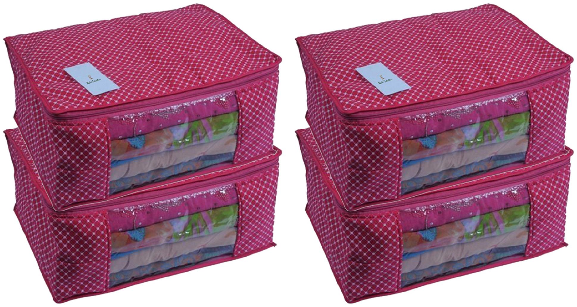

Kuber Industries Cotton 4 pcs Hathkadi Print Saree Cover (Pink) CTHH18872