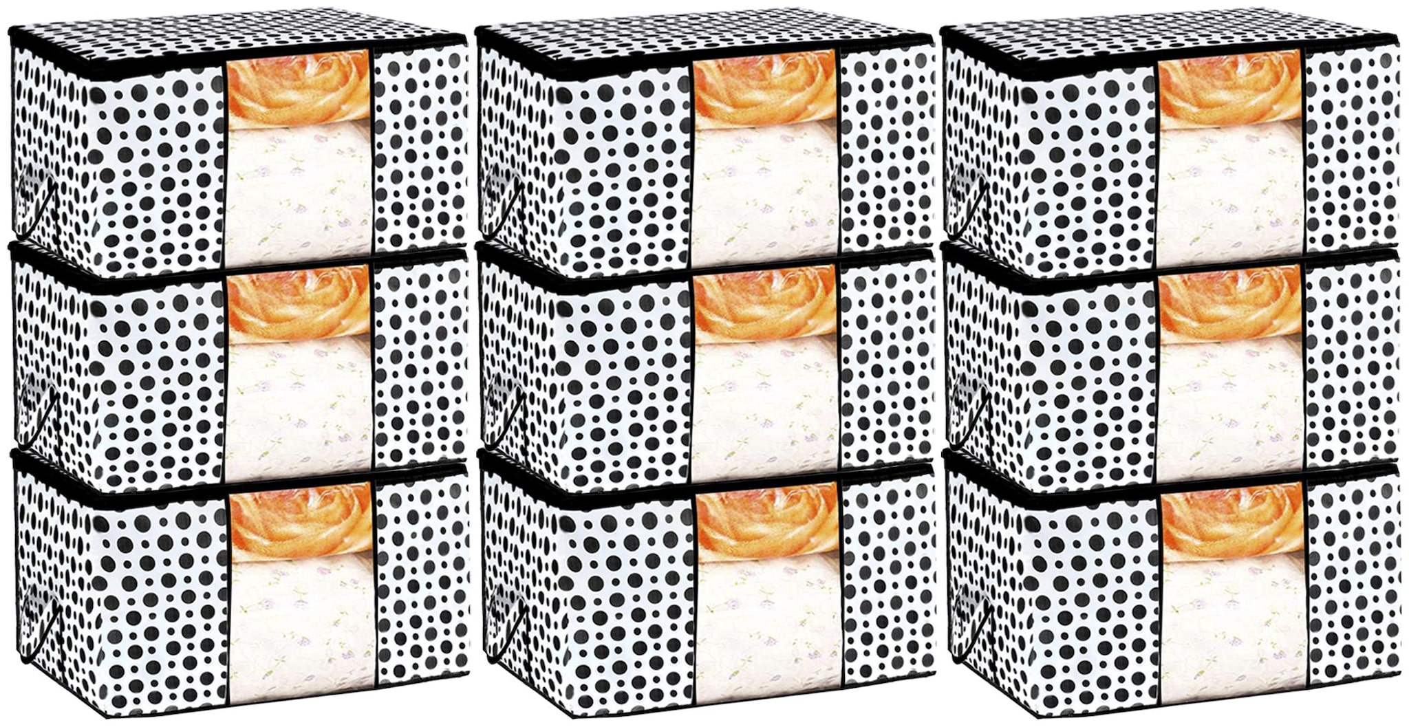 

Kuber Industries Polka Dots Design Non Woven 9 pcs Underbed Storage Bag Cloth Organiser Blanket Cover with Transparent Window (Black White) - CTHH17496