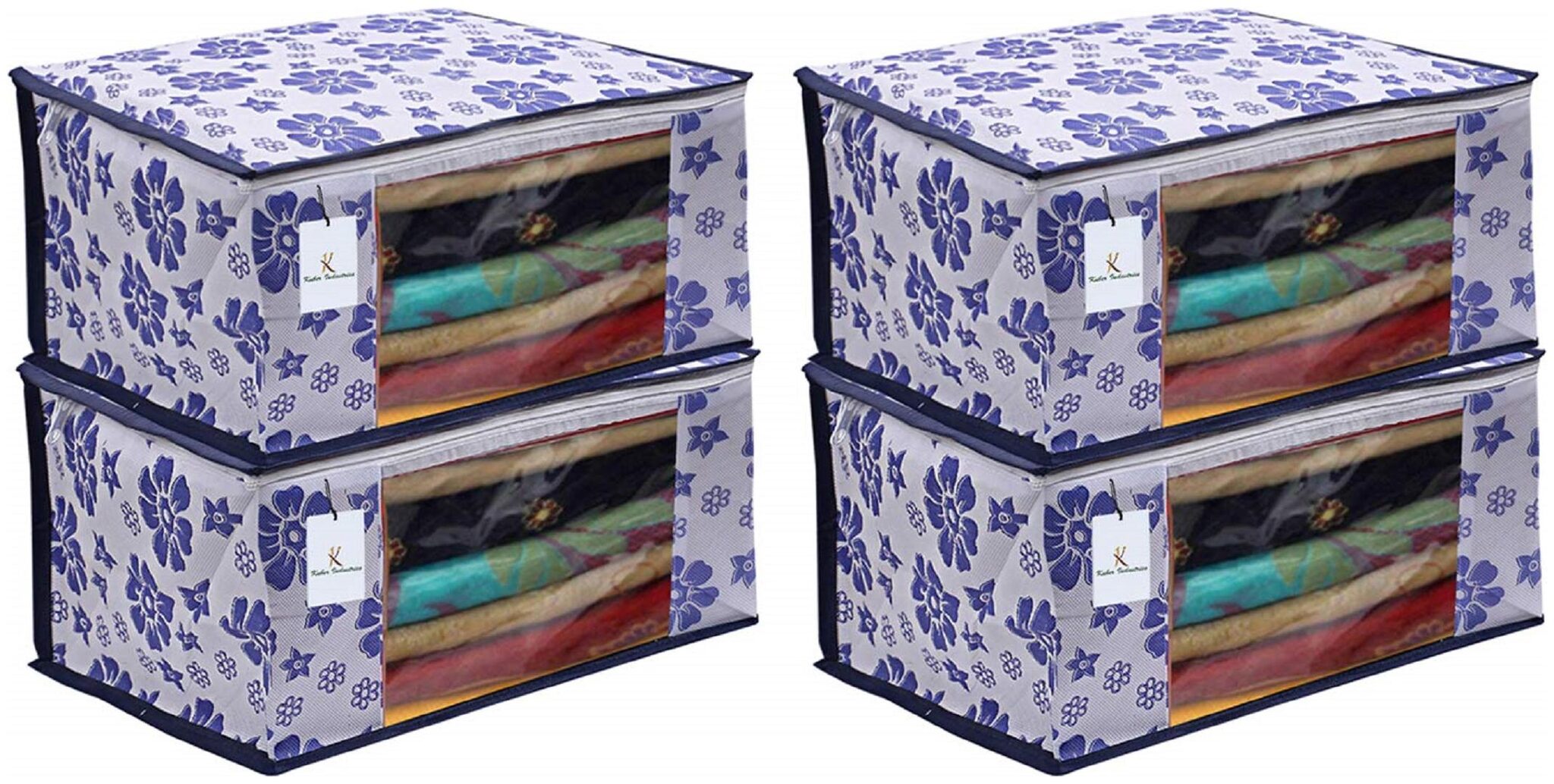 

Kuber Industries 4 pc Non Woven Saree Cover Set Royal Blue Large Size CTHH11727