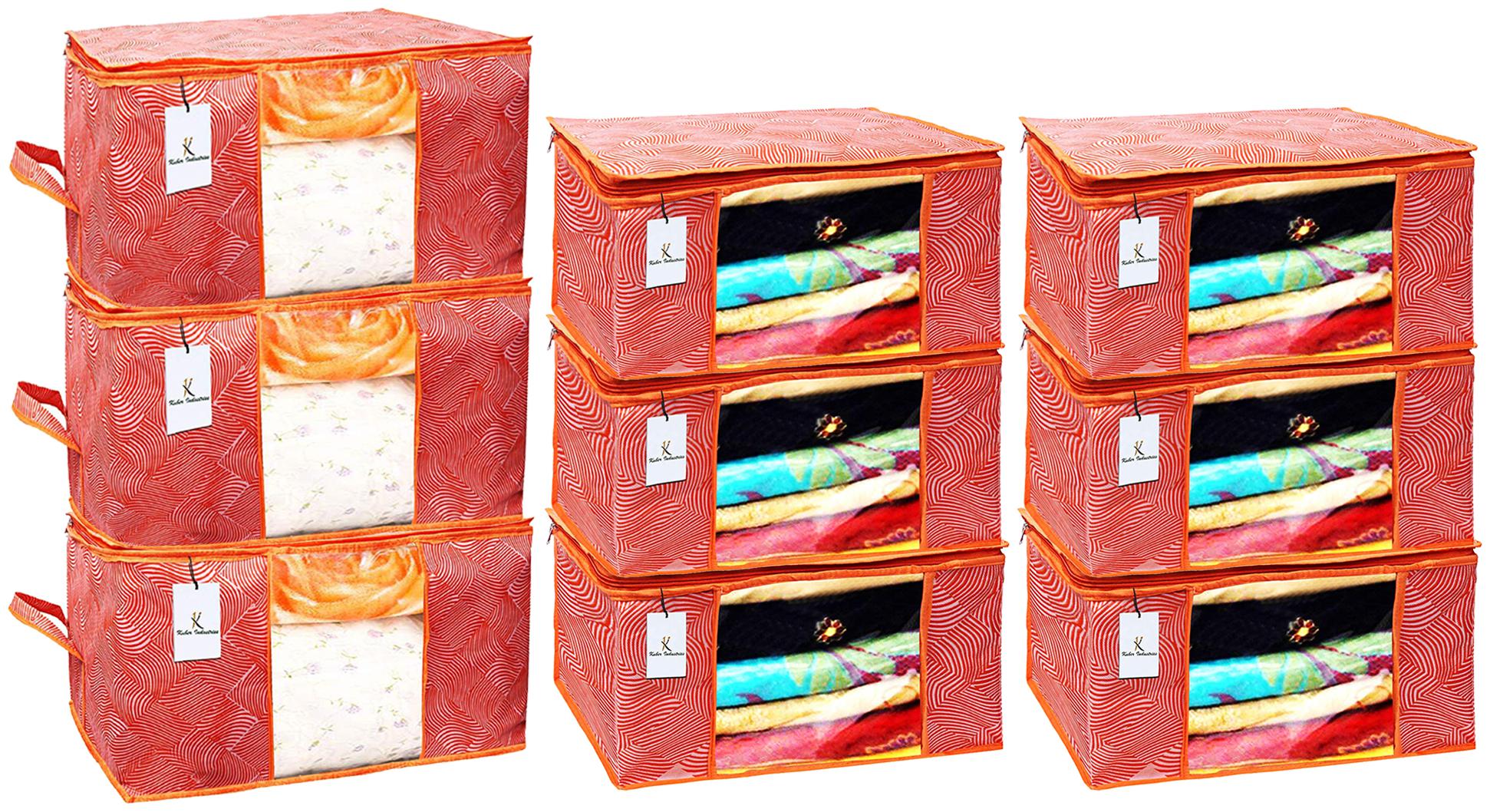 

Kuber Industries Laheriya Printed Non Woven 6 pcs Saree Cover And 3 pcs Underbed Storage Bag Cloth Organizer For Storage Blanket Cover Combo Set (Orange) - CTHH18081