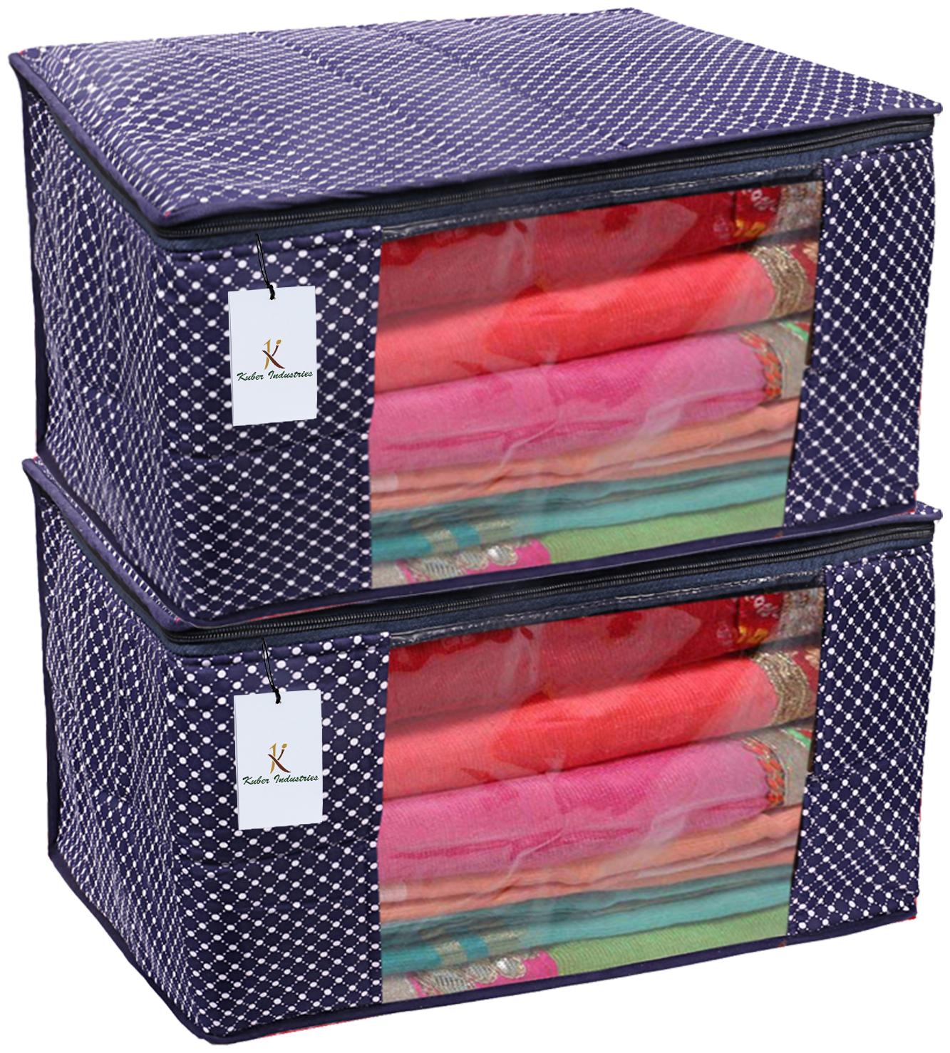 

Kuber Industries Cotton 2 Pieces Three Layer Quilted Extra Large Saree Cover (Blue)- CTHH22061