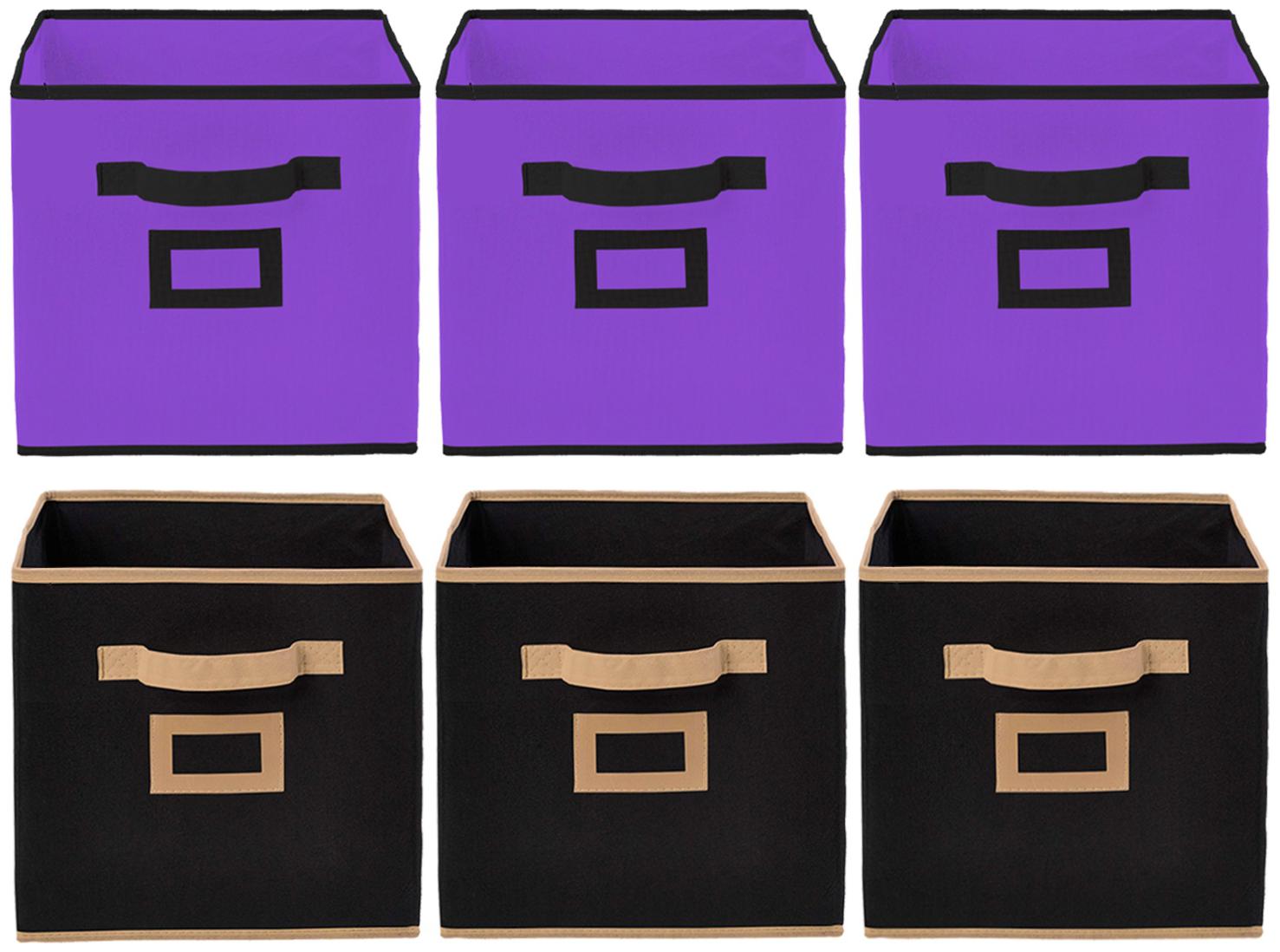 

Kuber Industries Non Woven 6 pcs Small Foldable Storage Organiser Cubes Boxes (Black Purple) - CTHH16916