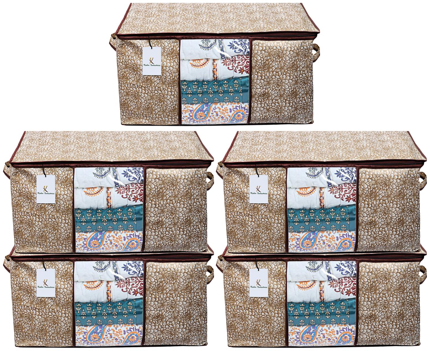 

Kuber Industries Flower Design Underbed Storage Bag Storage Organiser Blanket Cover Set of 5 - Golden Brown Extra Large Size - CTHH11996