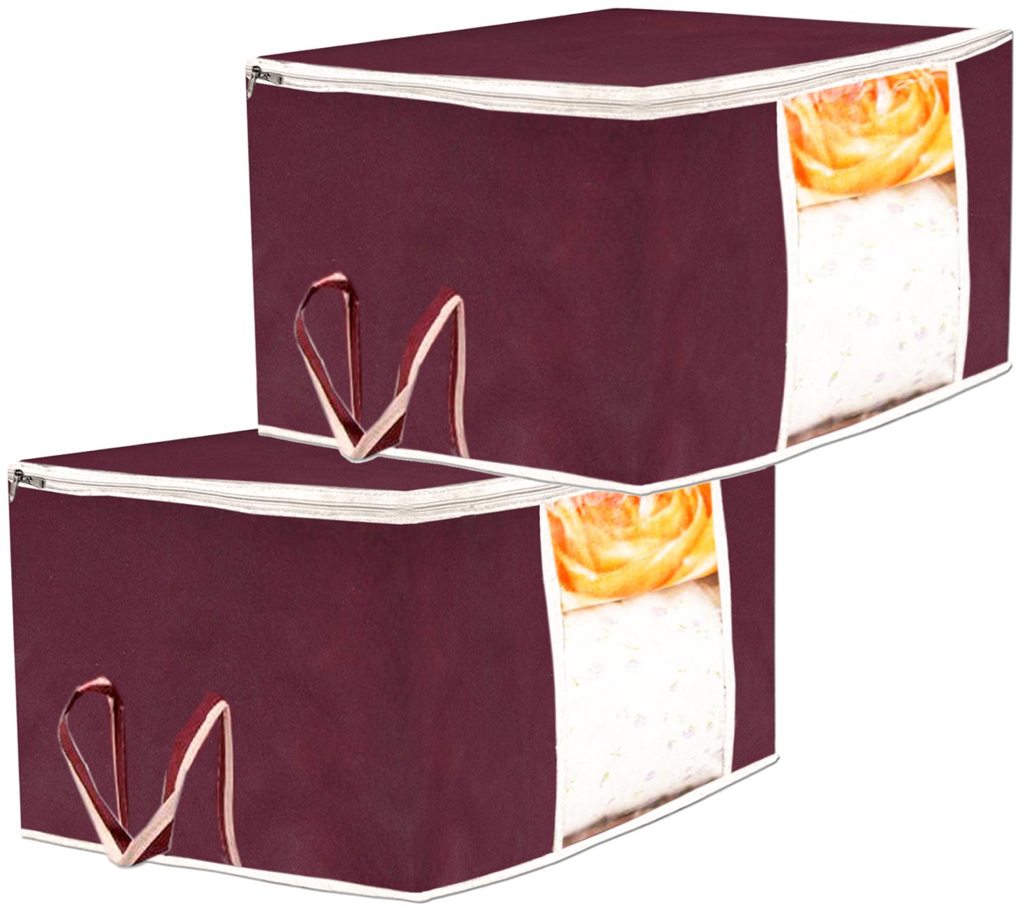 

Kuber Industries 2 pc Non Woven Underbed Storage Bag Storage Organiser Blanket Cover with Transparent Window Extra Large Maroon CTHH15542