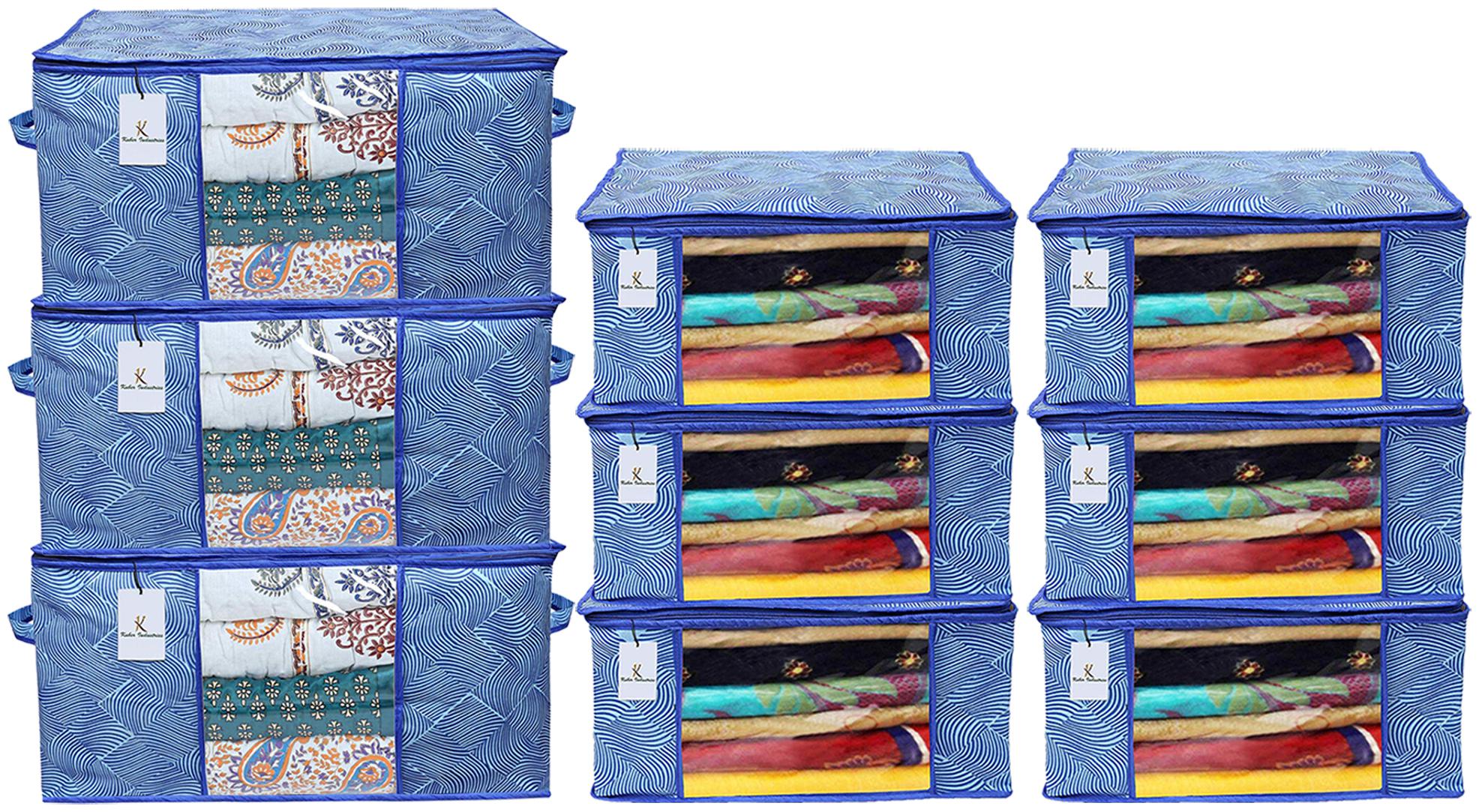 

Kuber Industries Laheriya Printed Non Woven 6 pcs Saree Cover And 3 pcs Underbed Storage Bag Cloth Organizer For Storage Blanket Cover Combo Set (Blue) - CTHH18070