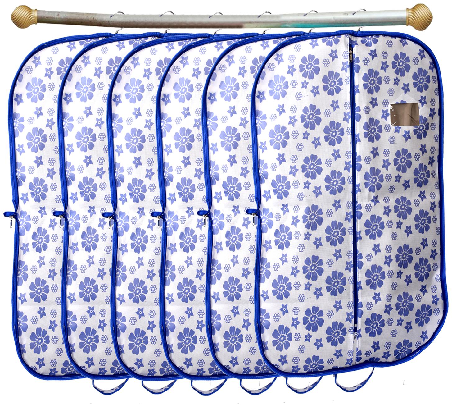 

Kuber Industries Flower Printed 6 pcs Foldable Non Woven Men s Coat Blazer Cover (Blue) - CTHH16013