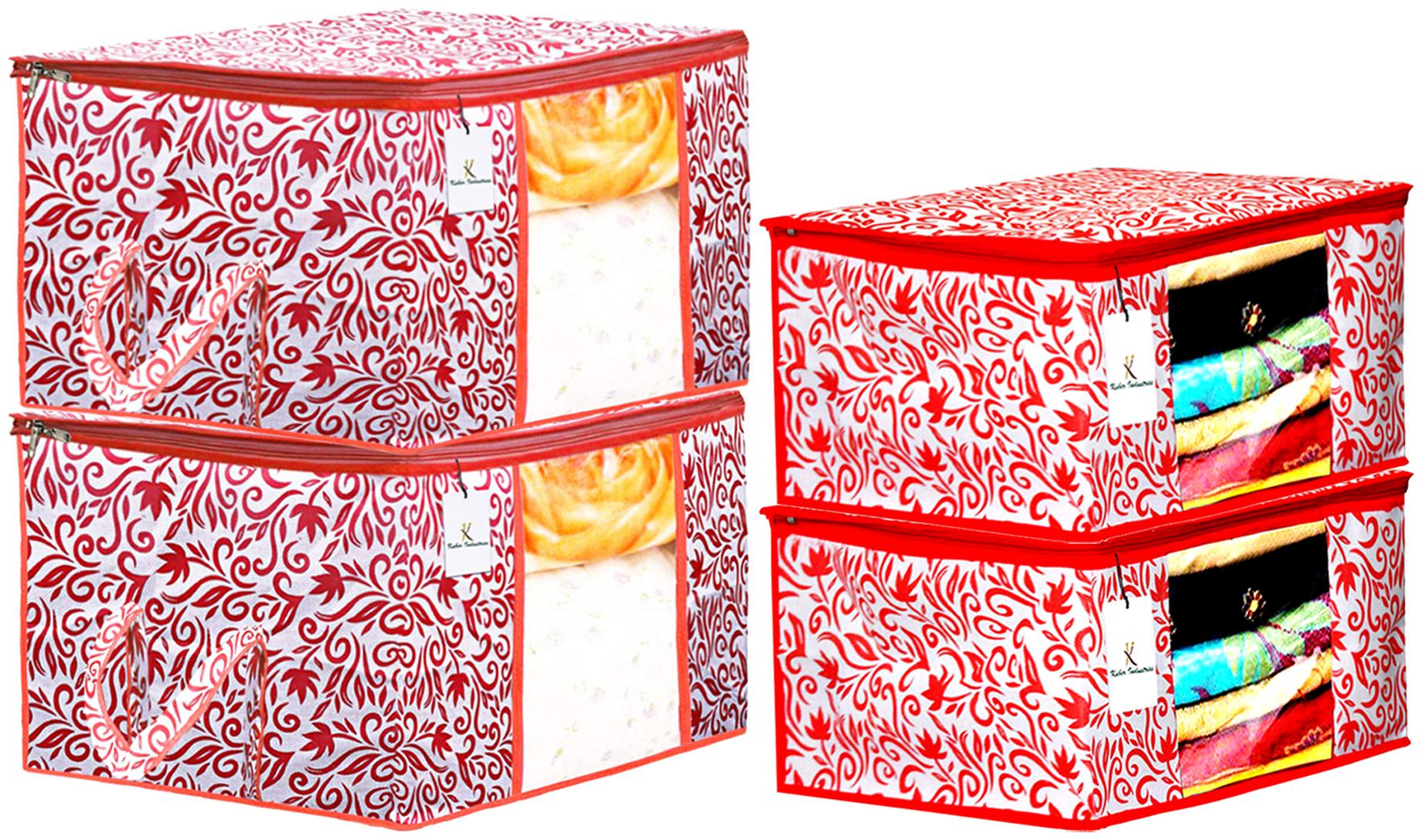 

Kuber Industries Leaf Design Non Woven 2 pcs Saree Cover And 2 pcs Underbed Storage Bag Cloth Organizer For Storage Blanket Cover Combo Set (Red) - CTHH18050