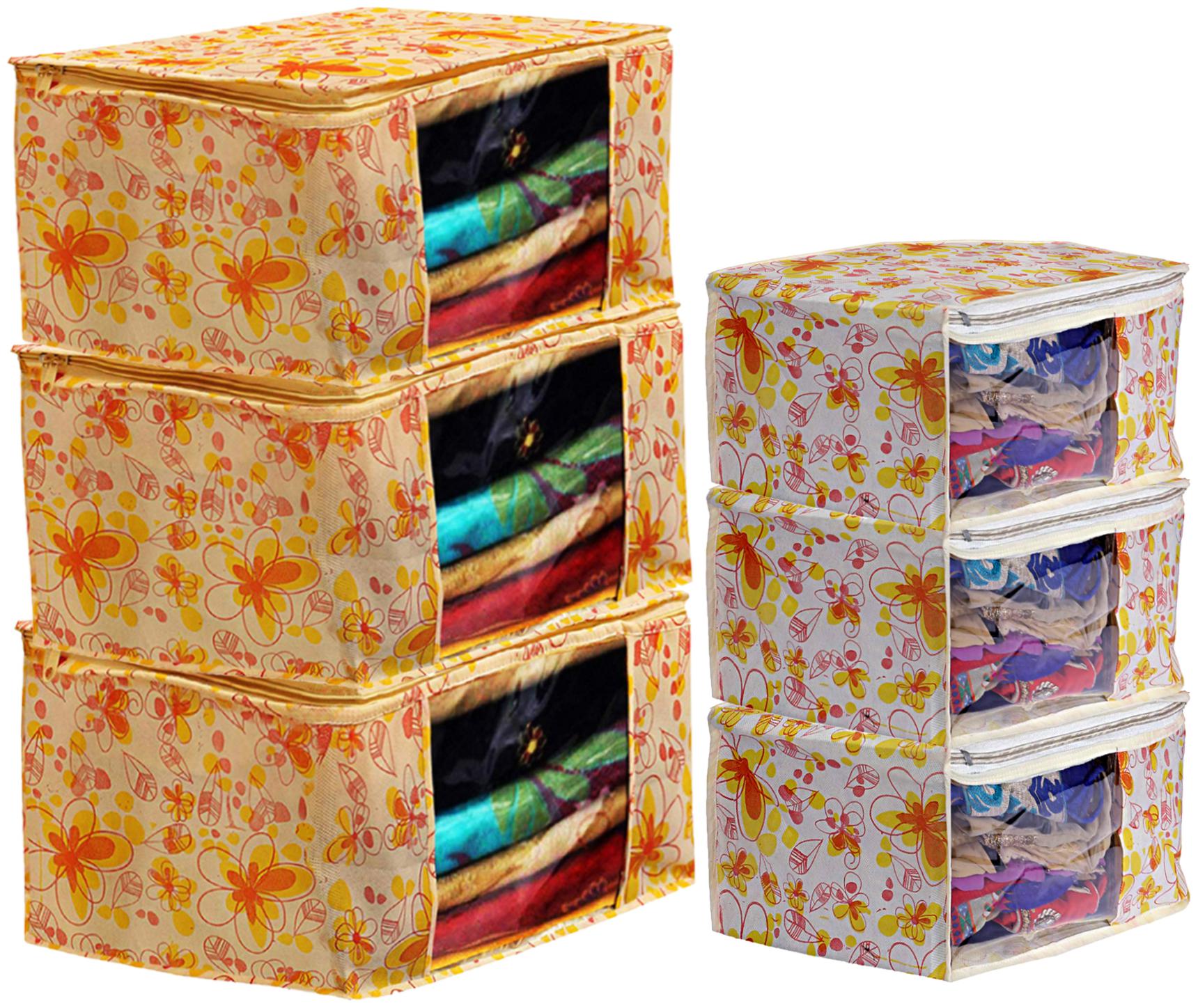 

Kuber Industries Flower Design Non Woven 3 pc Saree Cover Cloth Wardrobe Organizer And 3 pcs Blouse Cover Combo Set (Ivory Red) - CTHH17816