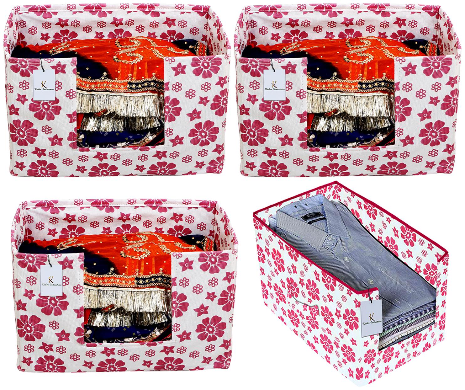 

Kuber Industries Flower Printed Non Woven 1 pc Shirt Stacker And 3 pc Foldable Rectangle Cloth Saree Stacker Cloth Wardrobe Organizer Wardrobe Organizer (Pink) - CTHH17571