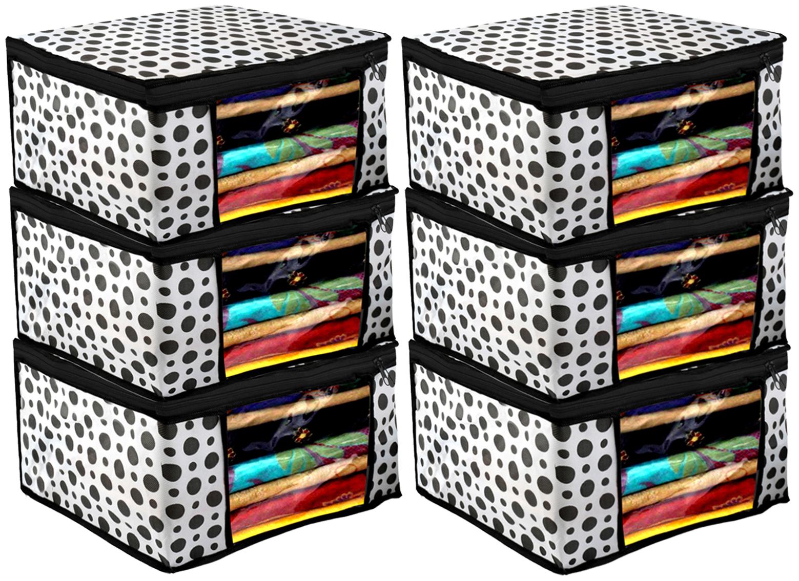 

Kuber Industries Polka Dots Design 6 pc Non Woven Fabric Saree Cover Clothes Organiser For Wardrobe Set with Transparent Window Extra Large (Black White) - CTHH17478