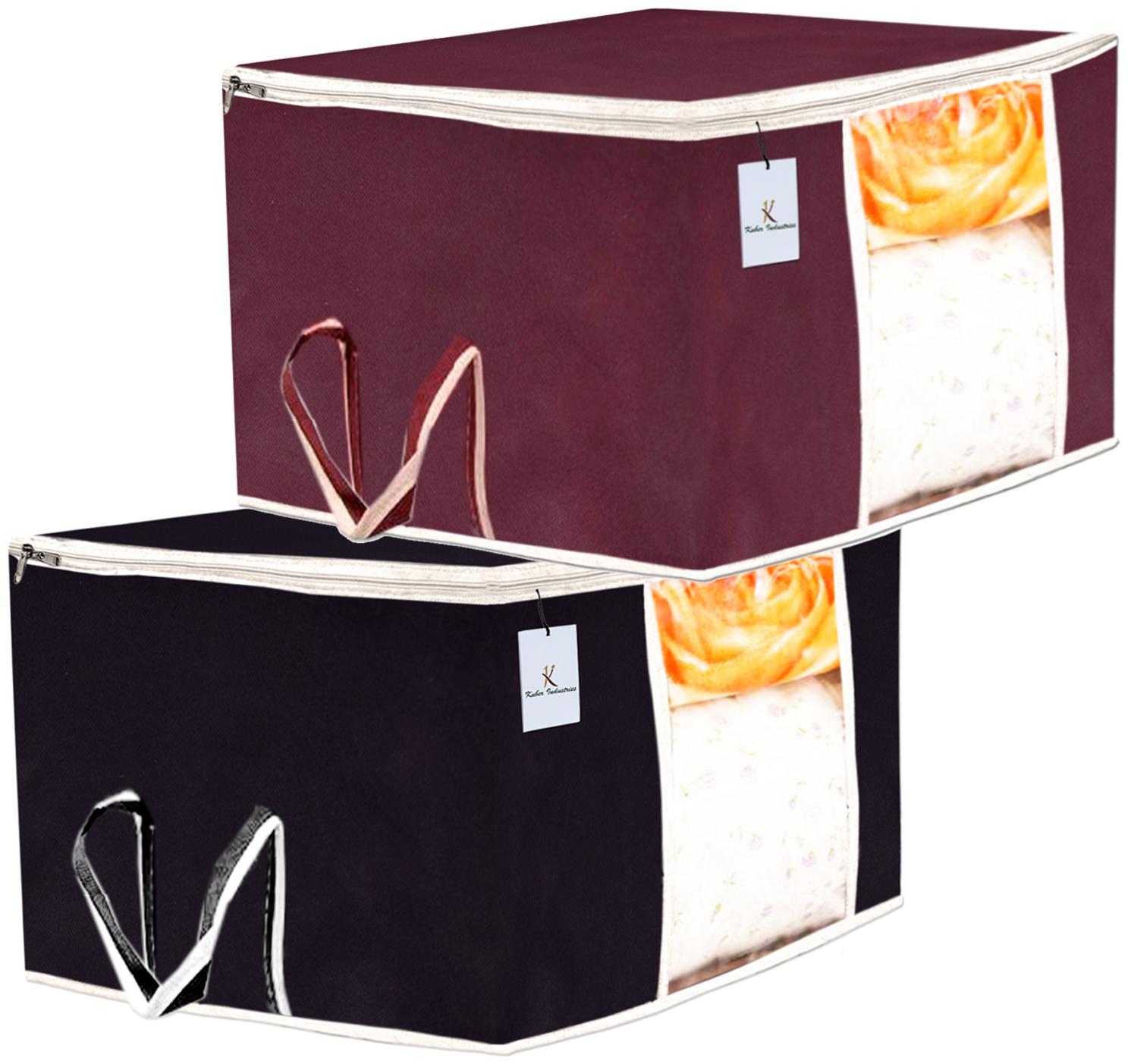 

Kuber Industries 2 pc Non Woven Underbed Storage Bag Storage Organiser Blanket Cover with Transparent Window Extra Large Maroon Black CTHH15647