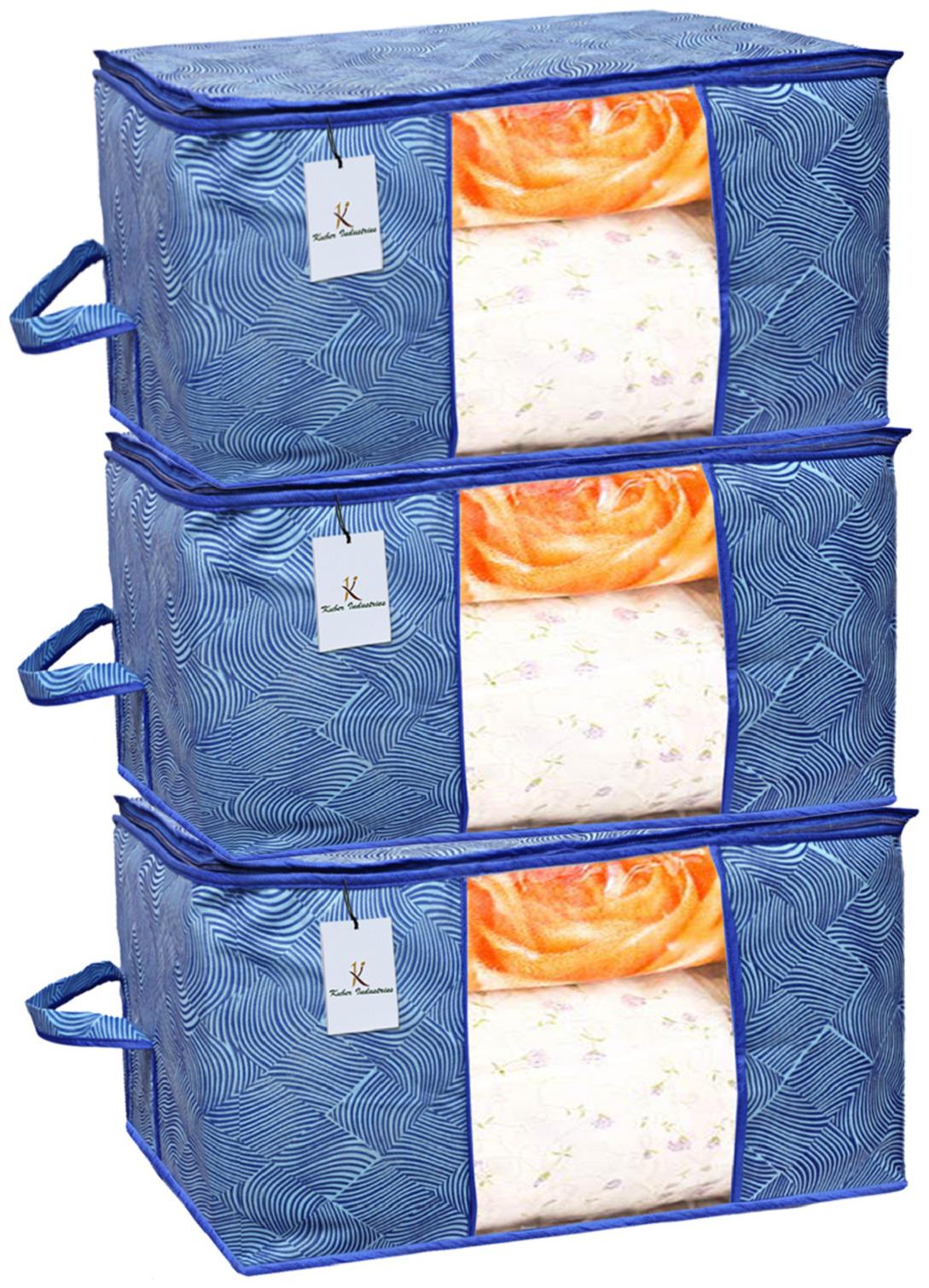 

Kuber Industries Leheriya Design Underbed Storage Bag Storage Organiser Blanket Cover Set of 3 - Royal Blue Extra Large Size - CTHH11975