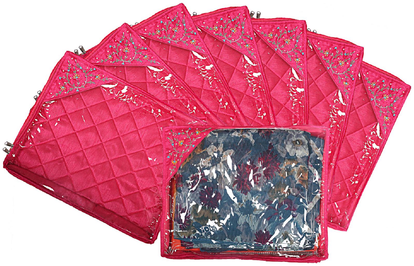 

Kuber Industries Silk 8 Pieces Single Packing Saree Cover (Pink) - CTHH21500