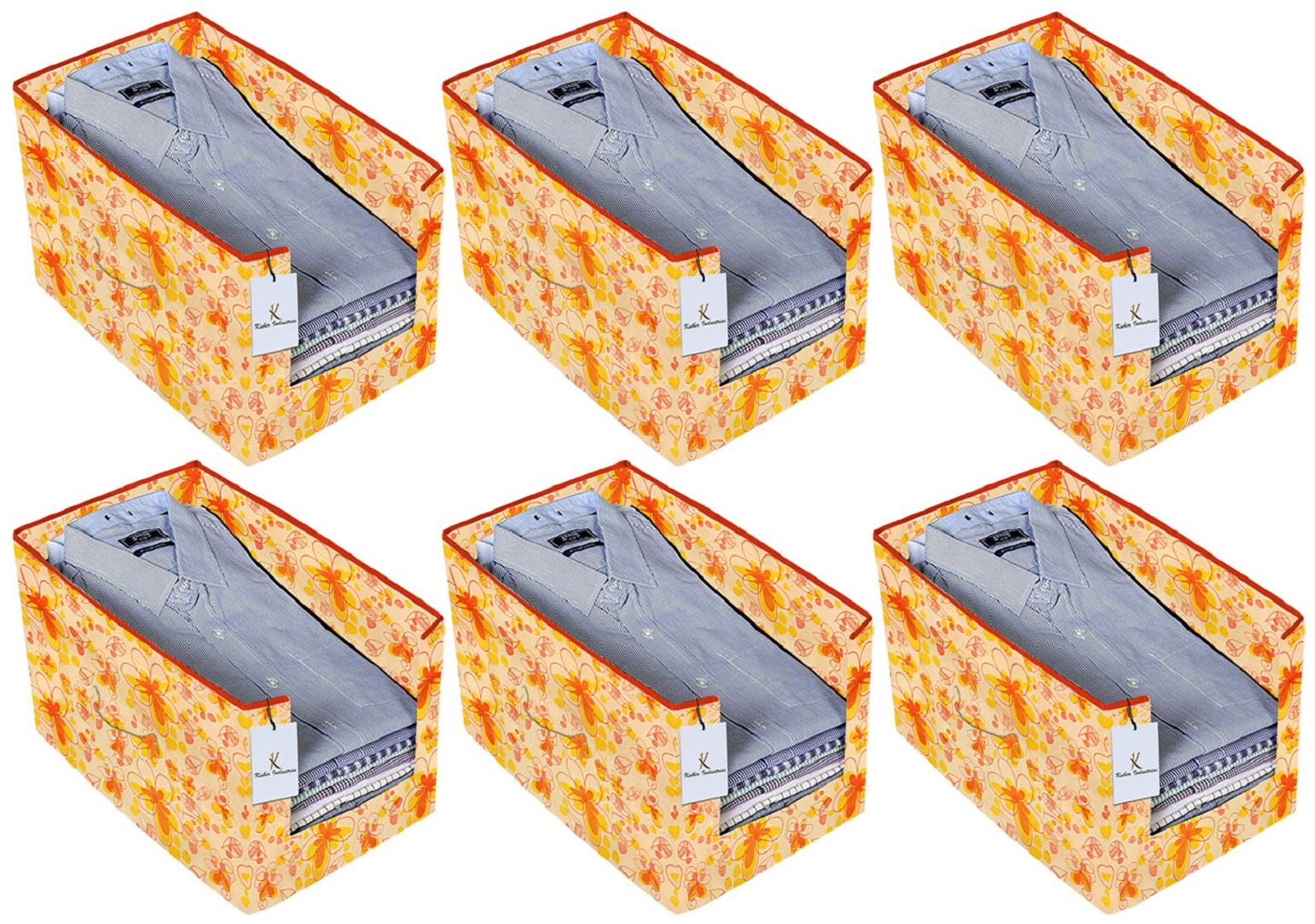 

Kuber Industries Flower Printed 6 pc Non Woven Shirt Stacker Wardrobe Organizer Set (Ivory Red) - CTHH16713