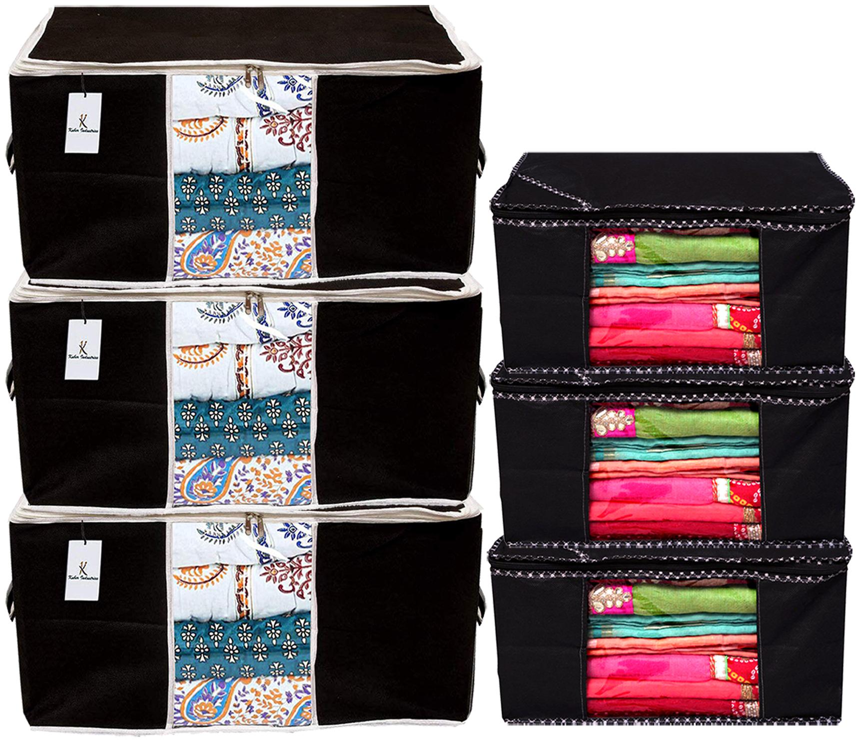 

Kuber Industries Non Woven 3 pcs Saree Cover And 3 pcs Underbed Storage Bag Cloth Organizer For Storage Blanket Cover Combo Set (Black) - CTHH17850