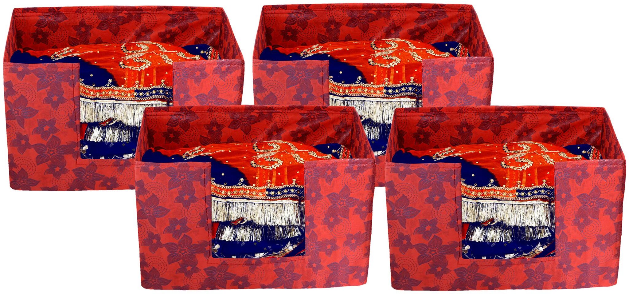 

Kuber Industries Metalic Flower 4 pcs Large Capacity Space Saver Closet Stackable and Foldable Saree Clothes Storage Bag Non-Woven Rectangle Cloth Saree Stacker Wardrobe Organizer (Red) CTHH15692