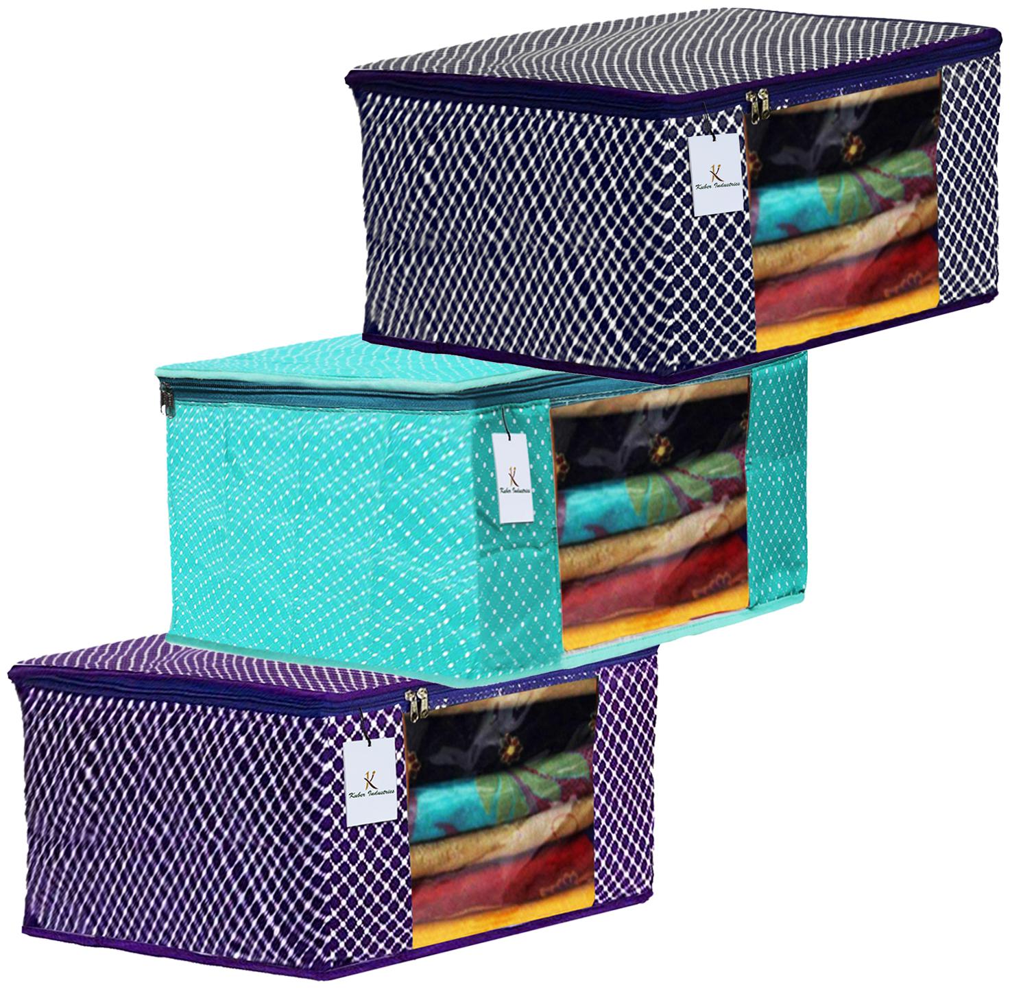 

Kuber Industries Polka Dots 3 pcs Cotton 3 Layered Quilted Saree Cover (Purple Green Blue) - CTHH14891