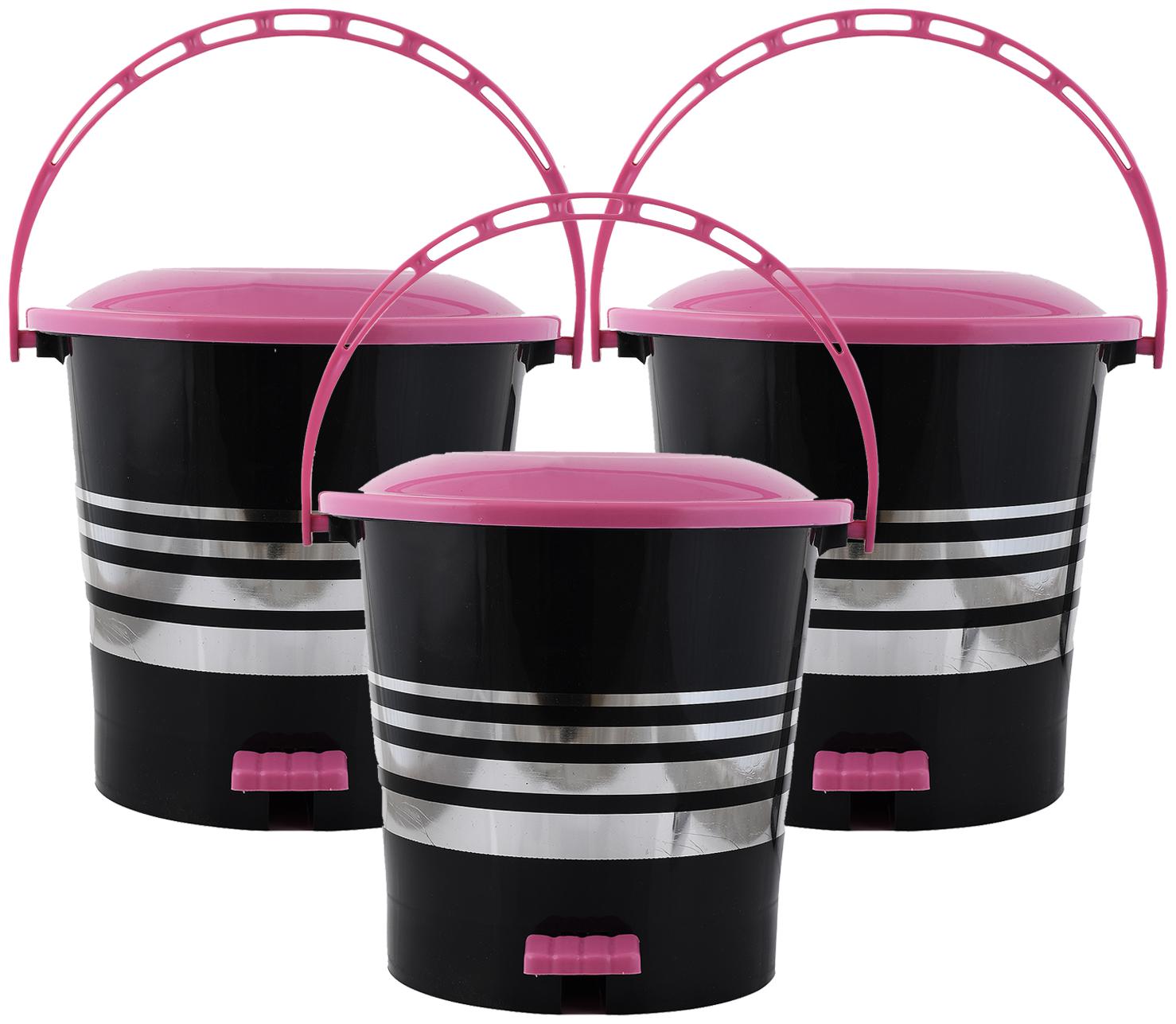 

Kuber Industries 3 pcs Plastic Dustbin Garbage Bin with Handle 5 L (Pink) - CTHH17355