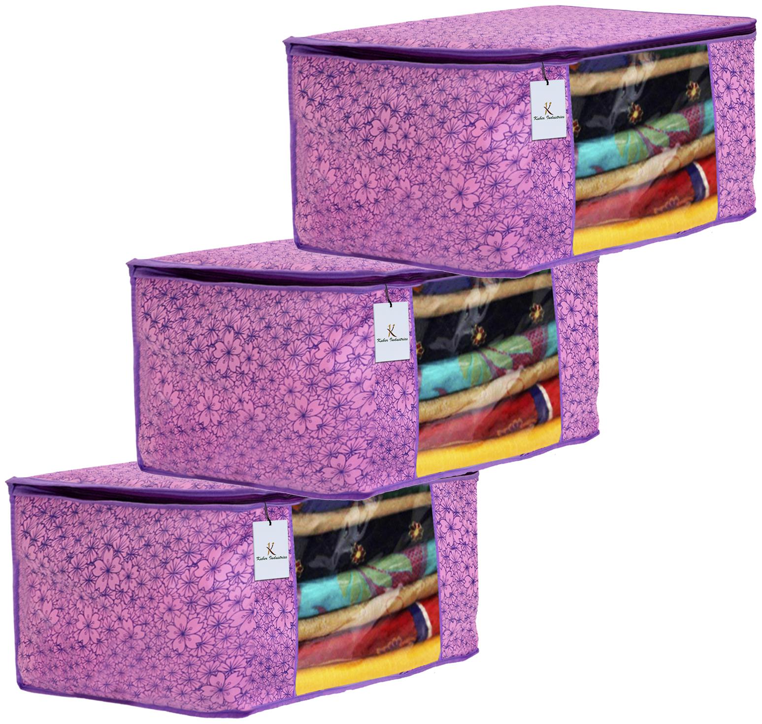 

Kuber Industries Metalic Flower Design 3 pc Non Woven Saree Cover Large(Pink Purple) - CTHH16266