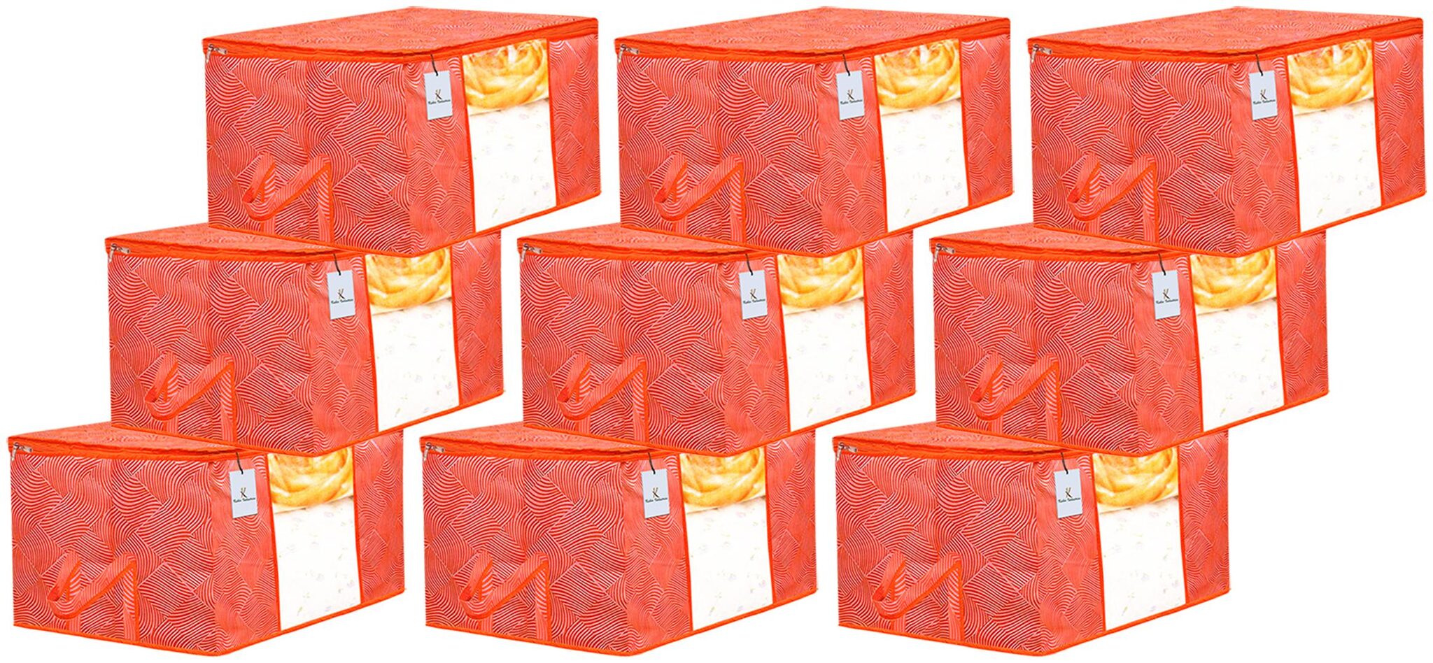 

Kuber Industries Laheriya Design 9 pc Non Woven Underbed Storage Bag Storage Organiser Blanket Cover with Transparent Window Extra Large Orange CTHH15635