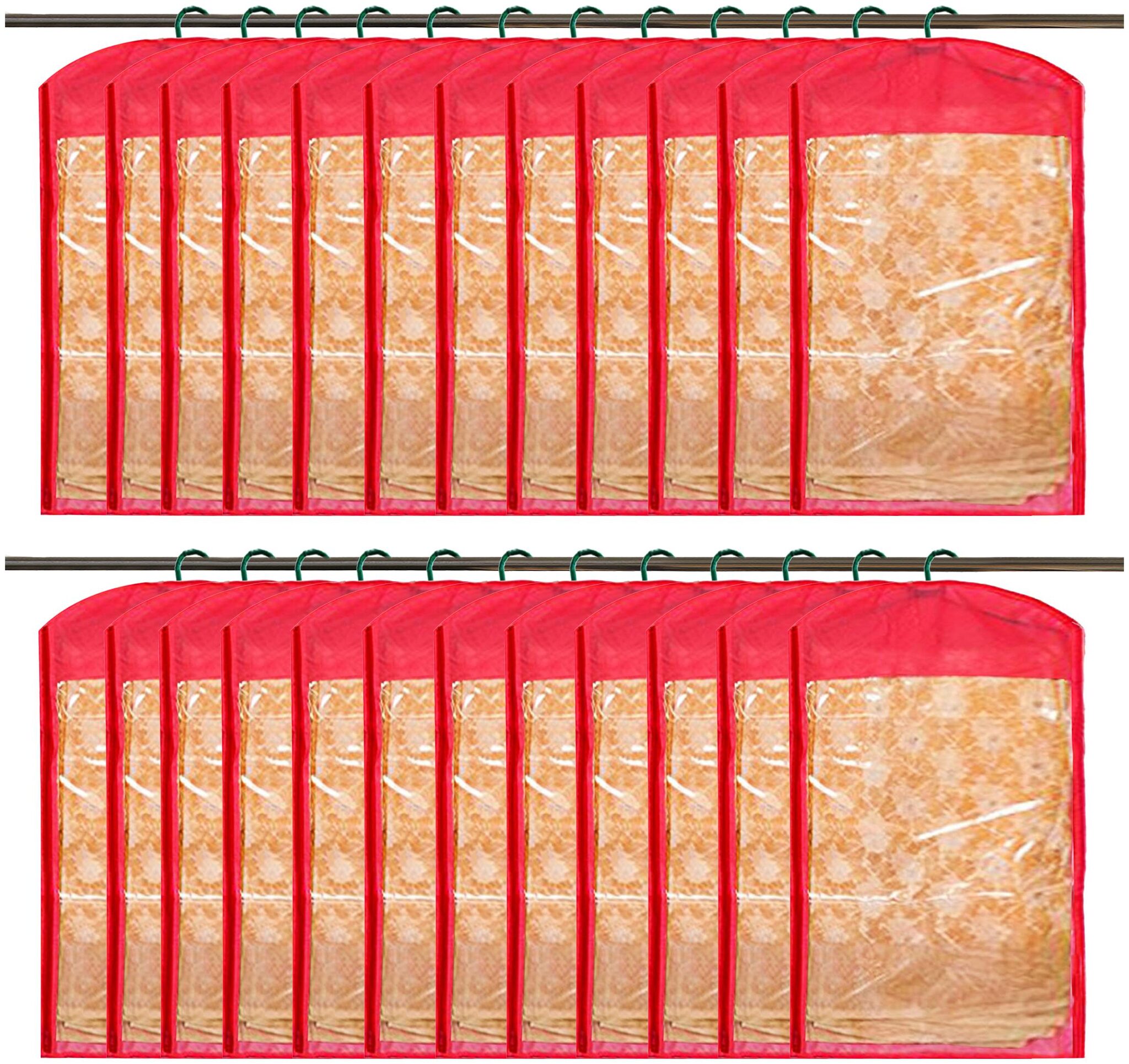 

Kuber Industries 24 pcs Non Woven Hanging Saree Cover Wardrobe Organiser With Hanger (Red) - CTHH14702