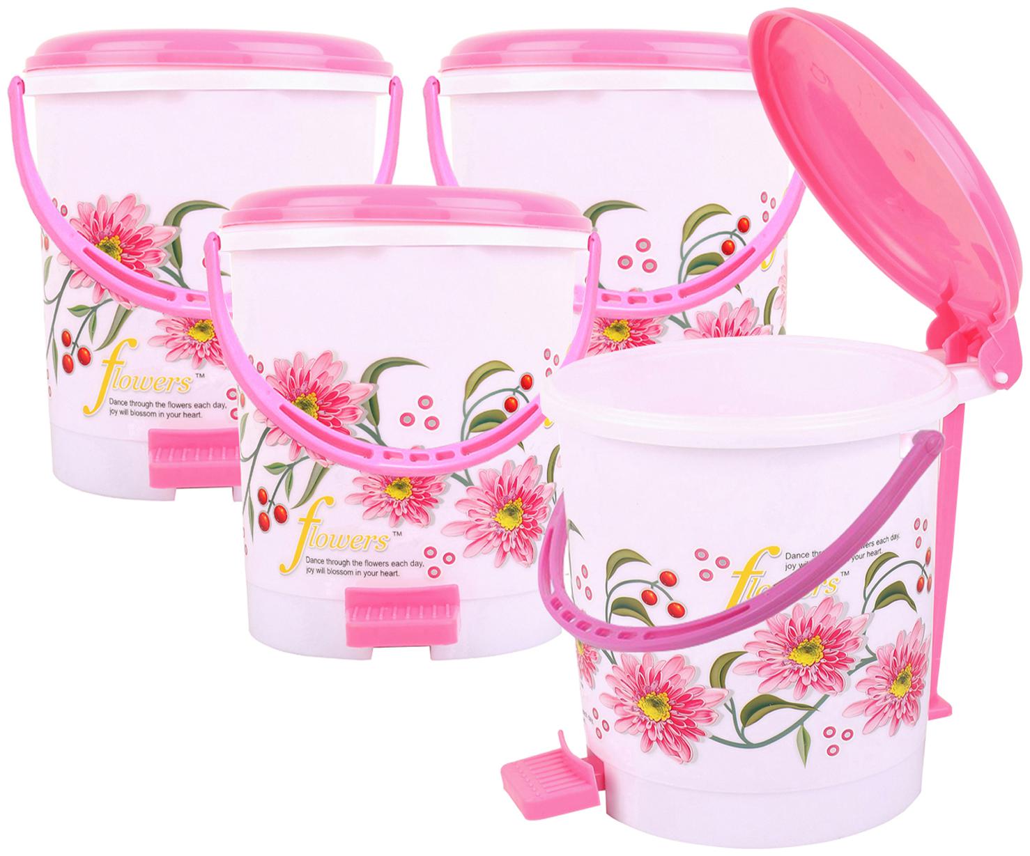 

Kuber Industries 4 Pcs Virgin Plastic Medium Size Dustbin Garbage Bin (Pink) CTHH10523
