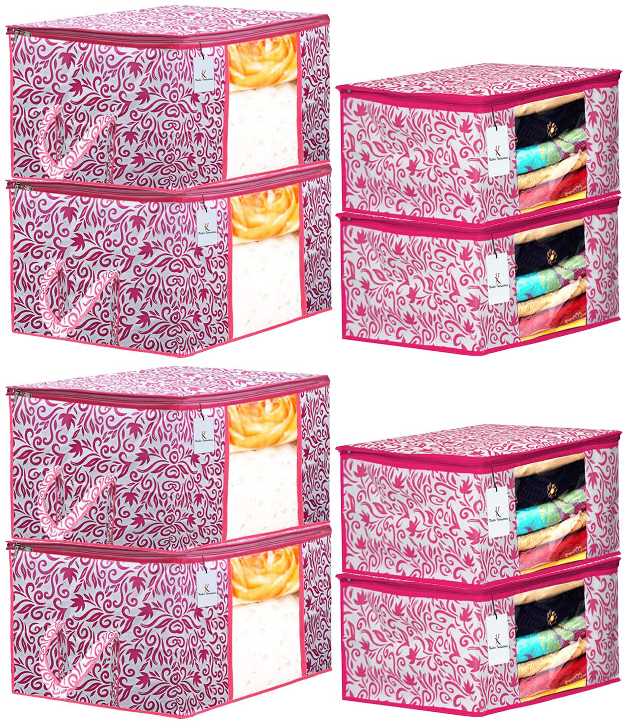 

Kuber Industries Leaf Design Non Woven 4 pcs Saree Cover And 4 pcs Underbed Storage Bag Cloth Organizer For Storage Blanket Cover Combo Set (Pink) - CTHH18044