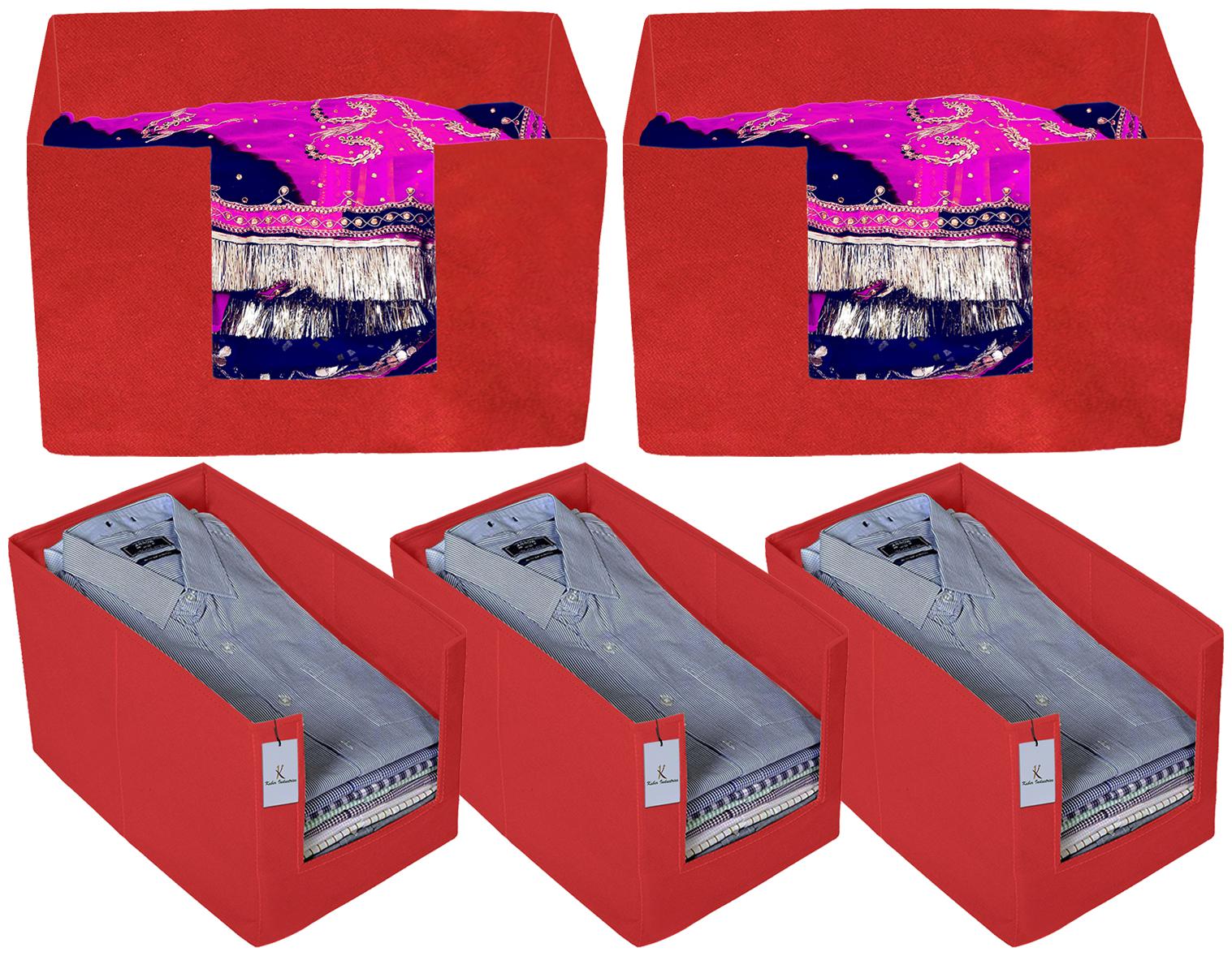 

Kuber Industries Non Woven 3 pc Shirt Stacker And 2 pc Foldable Rectangle Cloth Saree Stacker Cloth Wardrobe Organizer Wardrobe Organizer (Red) - CTHH17689