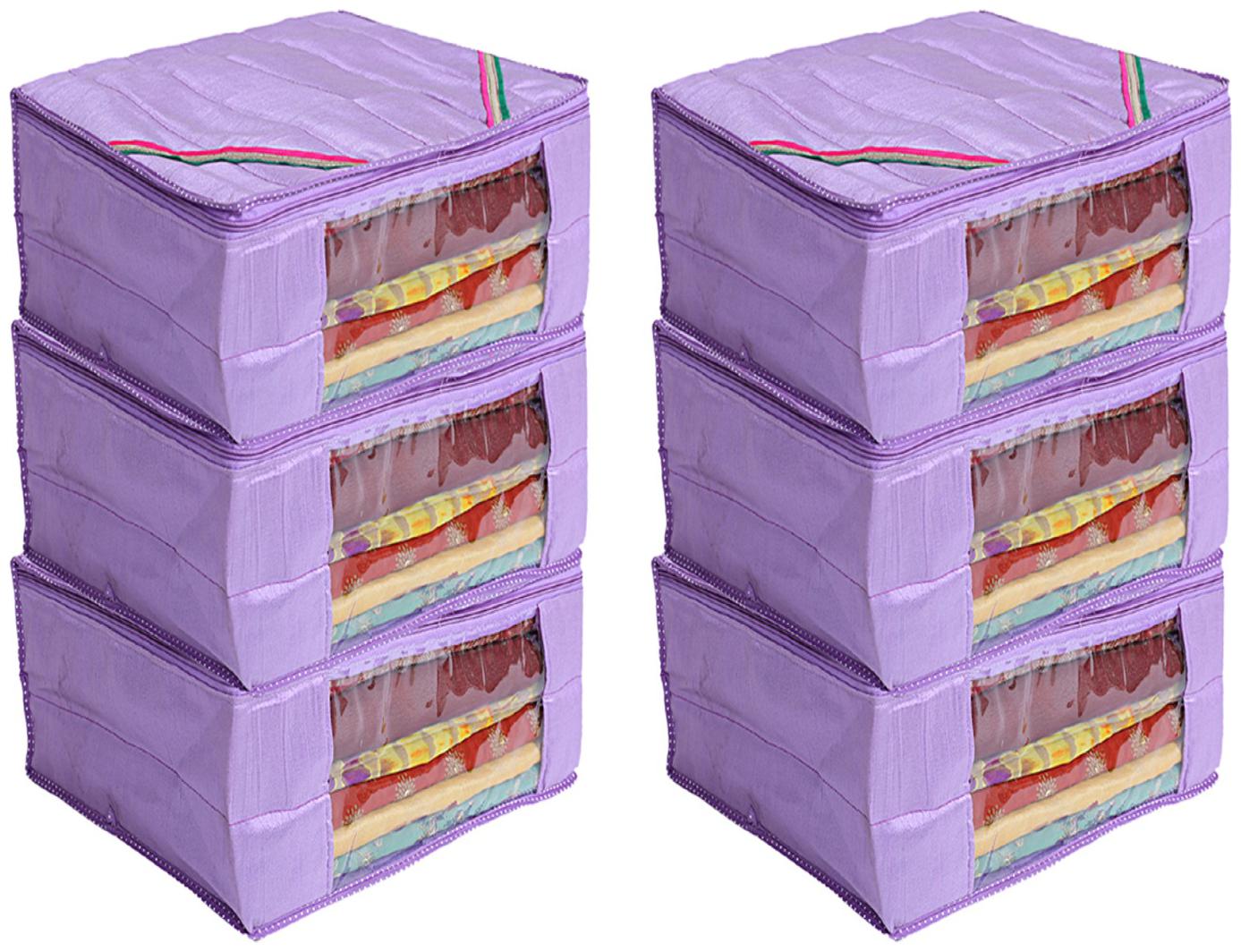 

Kuber Industries 6 Pieces Raw Silk Saree Cover Wardrobe Organizer (Purple)- CTHH11510