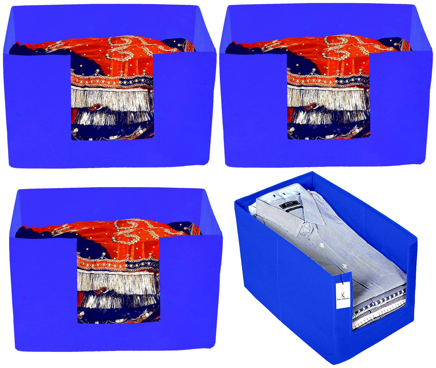

Kuber Industries Non Woven 1 pc Shirt Stacker And 3 pc Foldable Rectangle Cloth Saree Stacker Cloth Wardrobe Organizer Wardrobe Organizer (Royal Blue) - CTHH17661