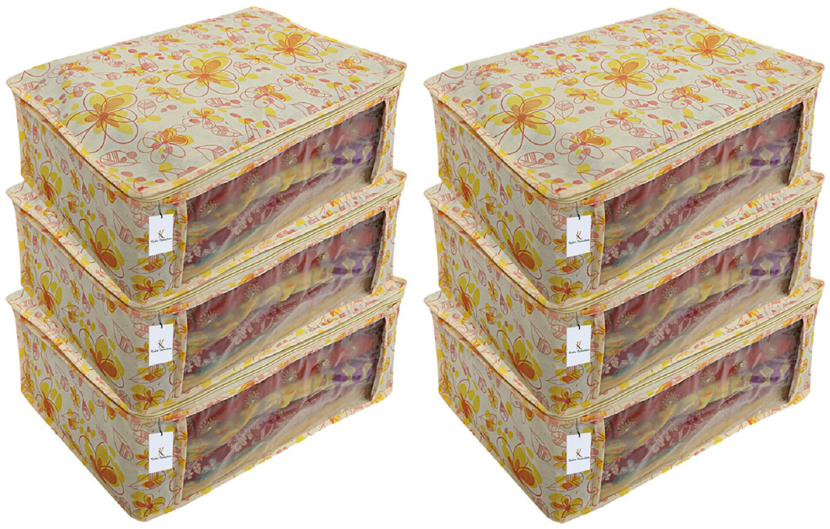 

Kuber Industries 6 Piece Non Woven Saree Cover Set Ivory Red 7 Inches Height CTHH11469