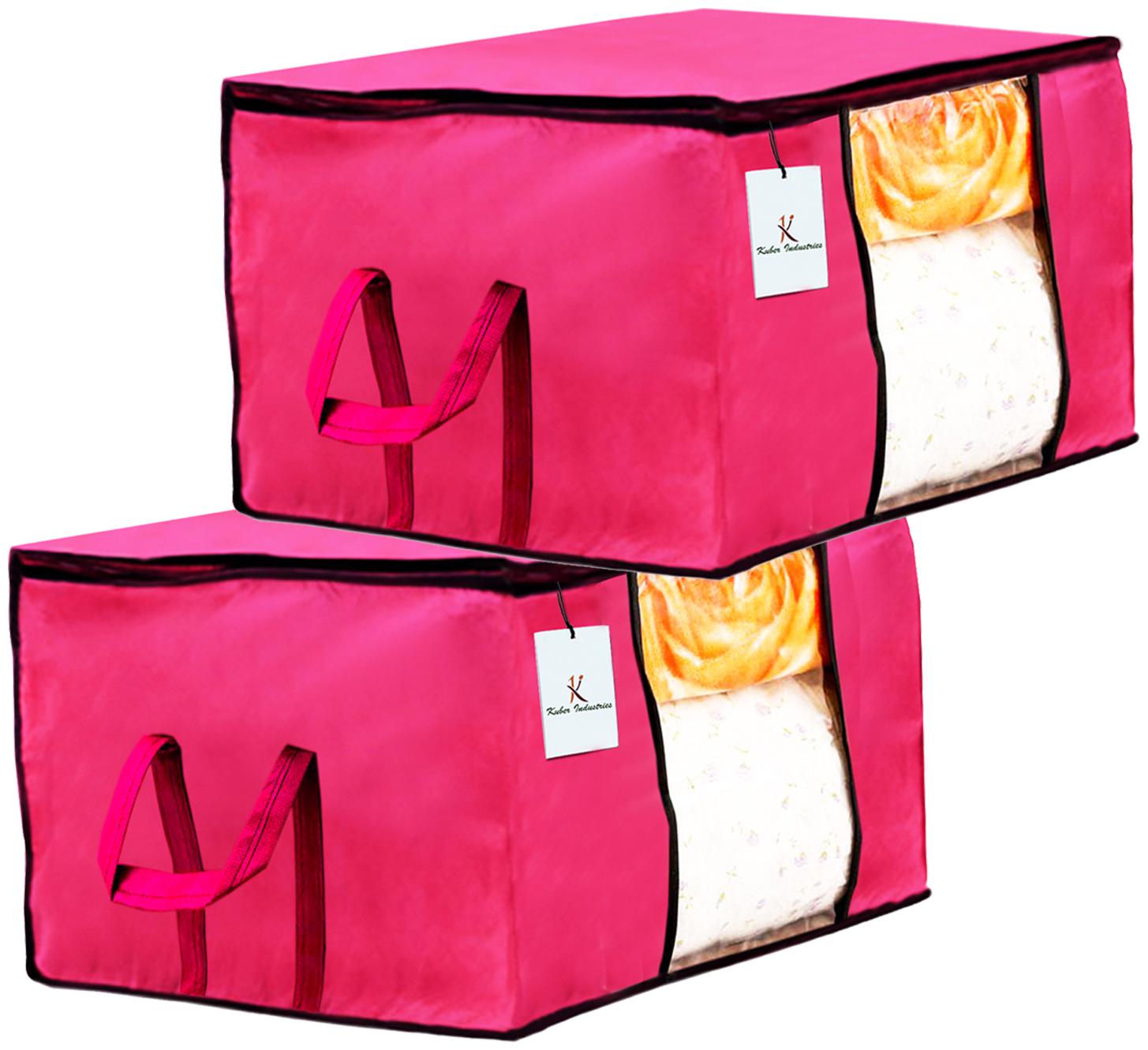 

Kuber Industries Underbed Storage Bag Storage Organiser Blanket Cover Set of 2 - Pink Extra Large Size CTHH14197
