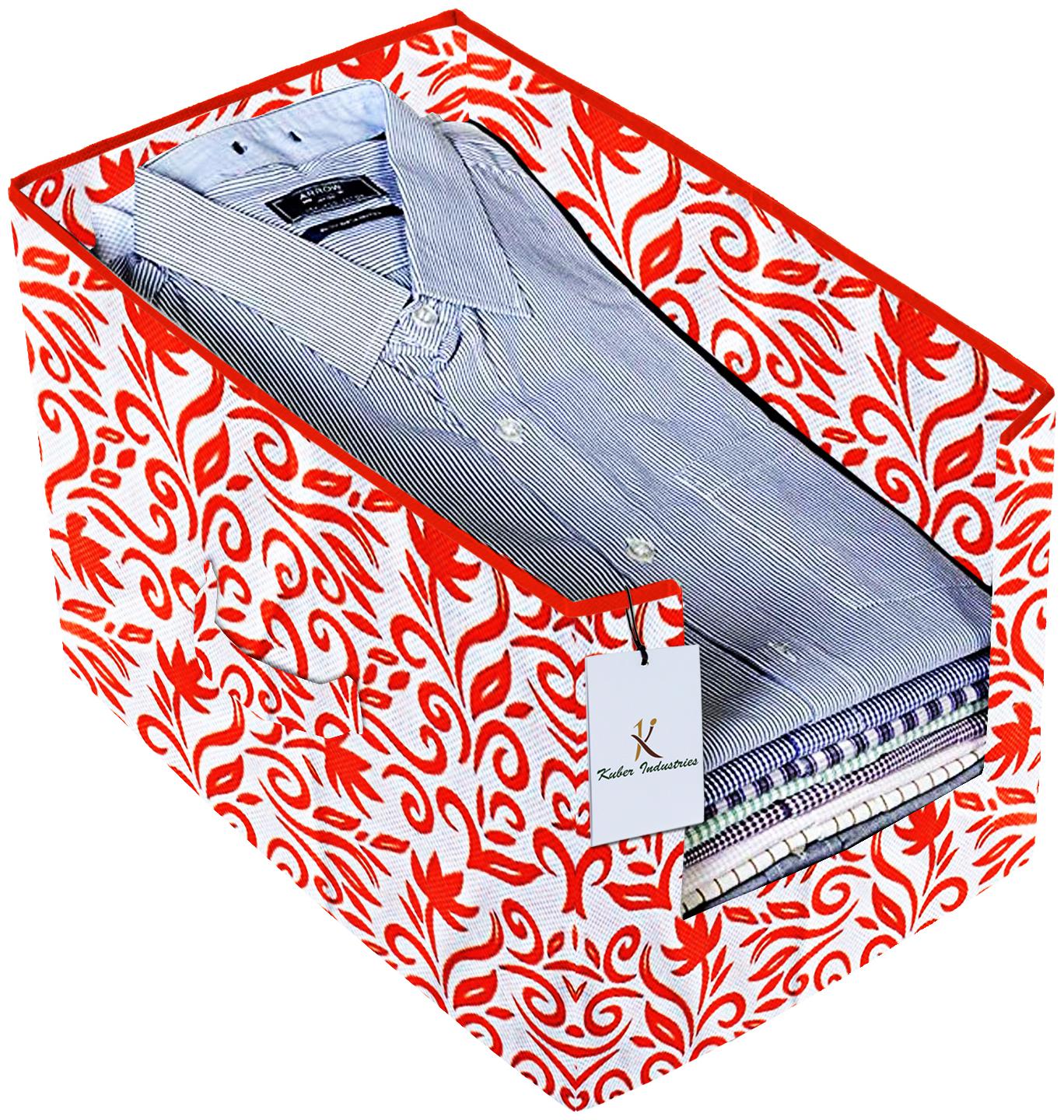 

Kuber Industries Leaf Printed Non Woven Shirt Stacker Wardrobe Organizer Set (Red) - CTHH16761