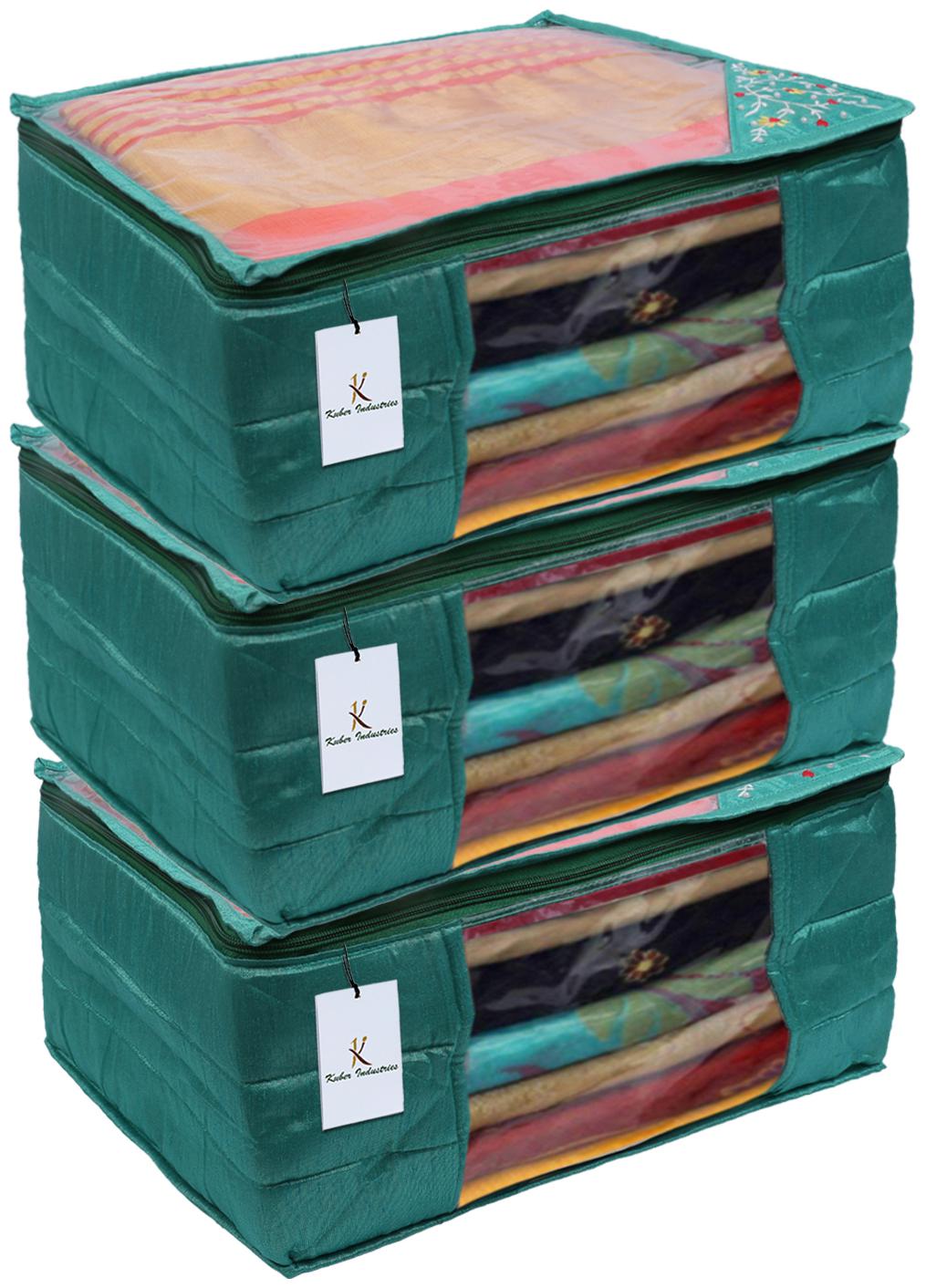 

Kuber Industries 3 layered Quilted Silk 3 Pieces Saree Cover (Green) - CTHH21530