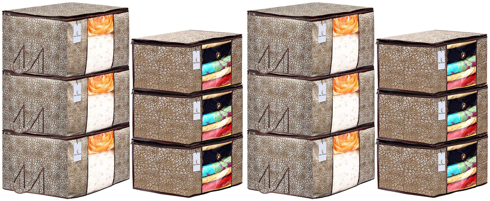

Kuber Industries Metallic Printed Non Woven 6 pcs Saree Cover And 6 pcs Underbed Storage Bag Cloth Organizer For Storage Blanket Cover Combo Set (Gold Brown) - CTHH17988