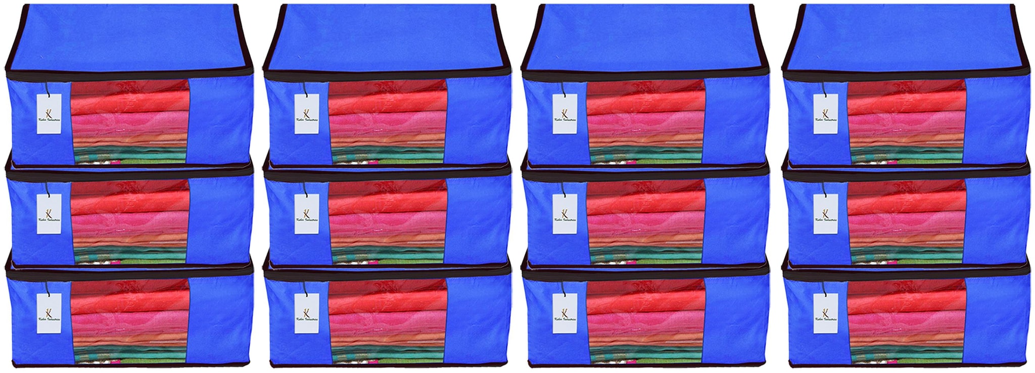 

Kuber Industries 12 Piece Non Woven Fabric Saree Cover Set with Transparent Window Extra Large Royal Blue CTHH14179
