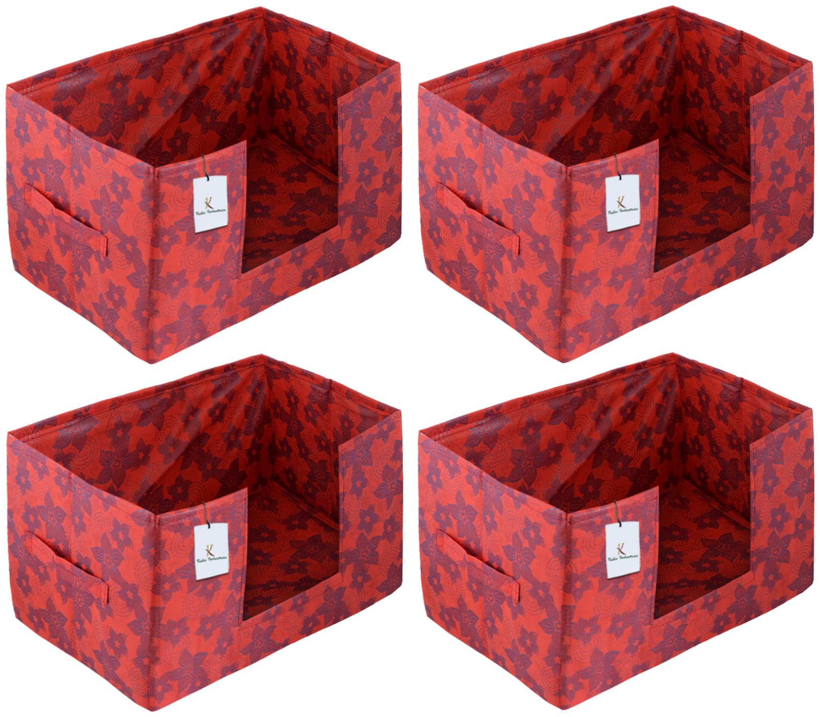 

Kuber Industries Metalic Flower 4 pcs Large Capacity Space Saver Closet Stackable and Foldable Saree Clothes Storage Bag Non-Woven Rectangle Cloth Saree Stacker Wardrobe Organizer (Red) CTHH15693