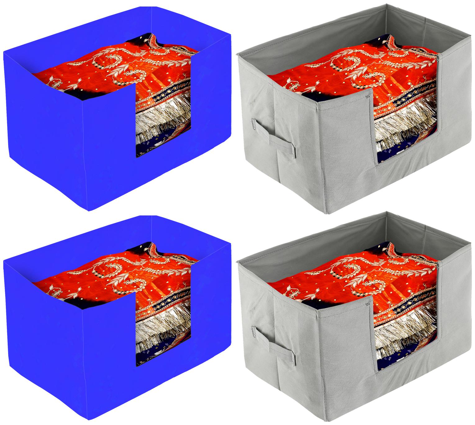 

Kuber Industries 4 pcs Large Capacity Space Saver Closet Stackable and Foldable Saree Clothes Organiser (Grey Royal Blue) - CTHH18618