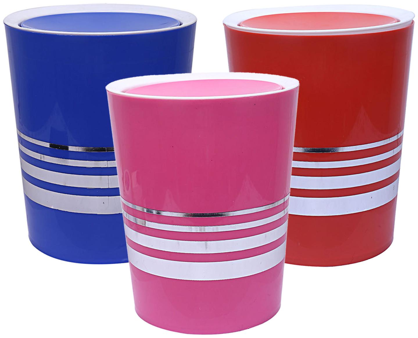 

Kuber Industries Plastic 3 pcs Swing Lid Garbage Waste Dustbin 5 L (Pink Blue Red) - CTHH13433