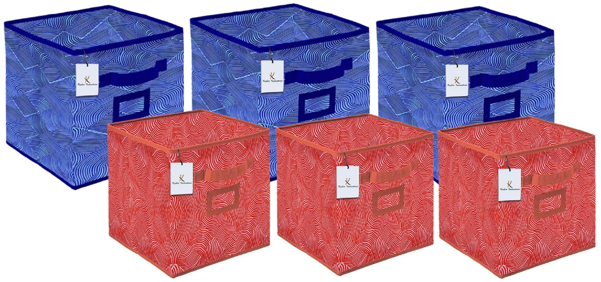 

Kuber Industries Laheriya Design Non Woven 6 pcs Small Large Foldable Storage Organiser Cubes Boxes (Blue Orange) - CTHH17171