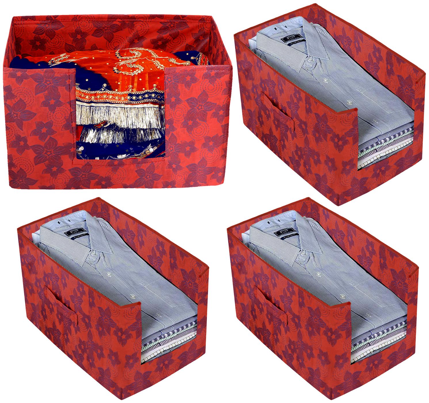 

Kuber Industries Metallic Printed Non Woven 3 pc Shirt Stacker And 1 pc Foldable Rectangle Cloth Saree Stacker Cloth Wardrobe Organizer Wardrobe Organizer (Red) - CTHH17615