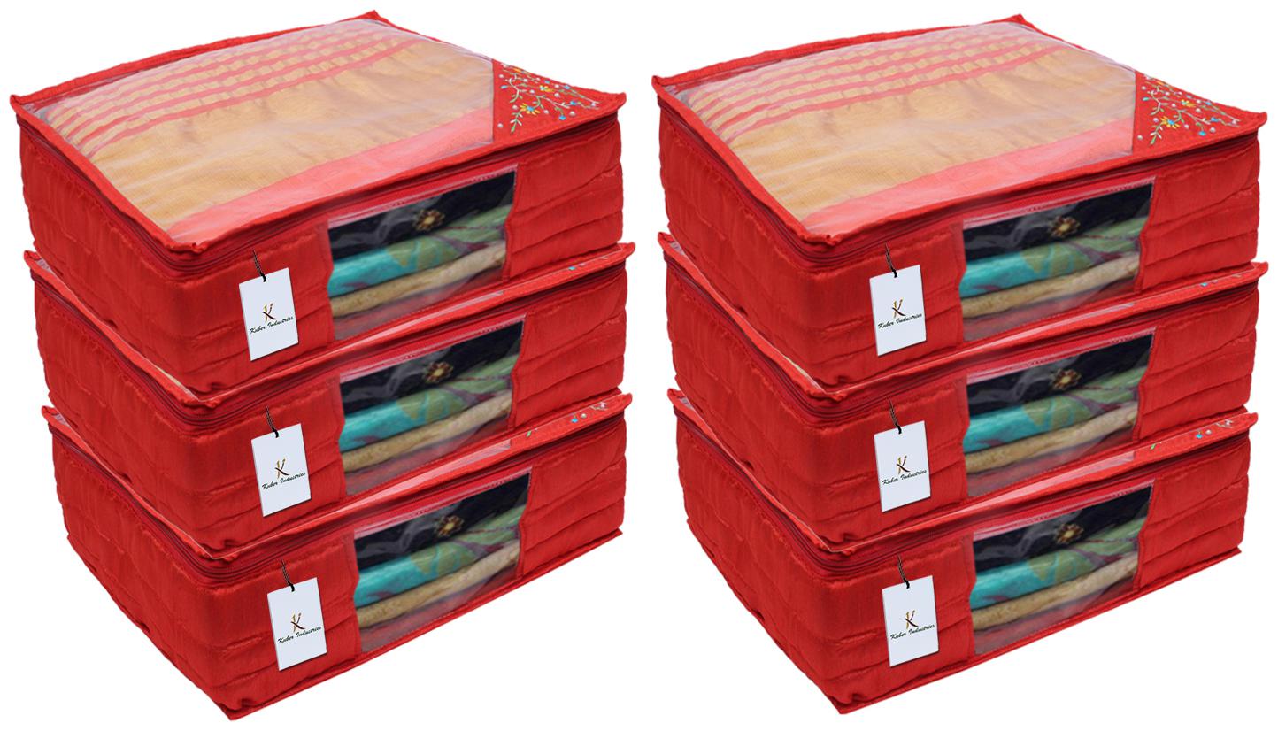 

Kuber Industries 3 layered Quilted Silk 6 Pieces Saree Cover (Red) -CTLTC10621 CTHH12094