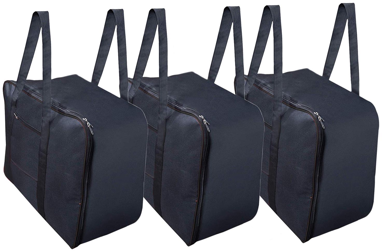 

Kuber Industries Rexine 3 Pcs Jumbo Underbed Moisture Proof Storage Bag with Zipper Closure and Handle (Black) - CTHH11395