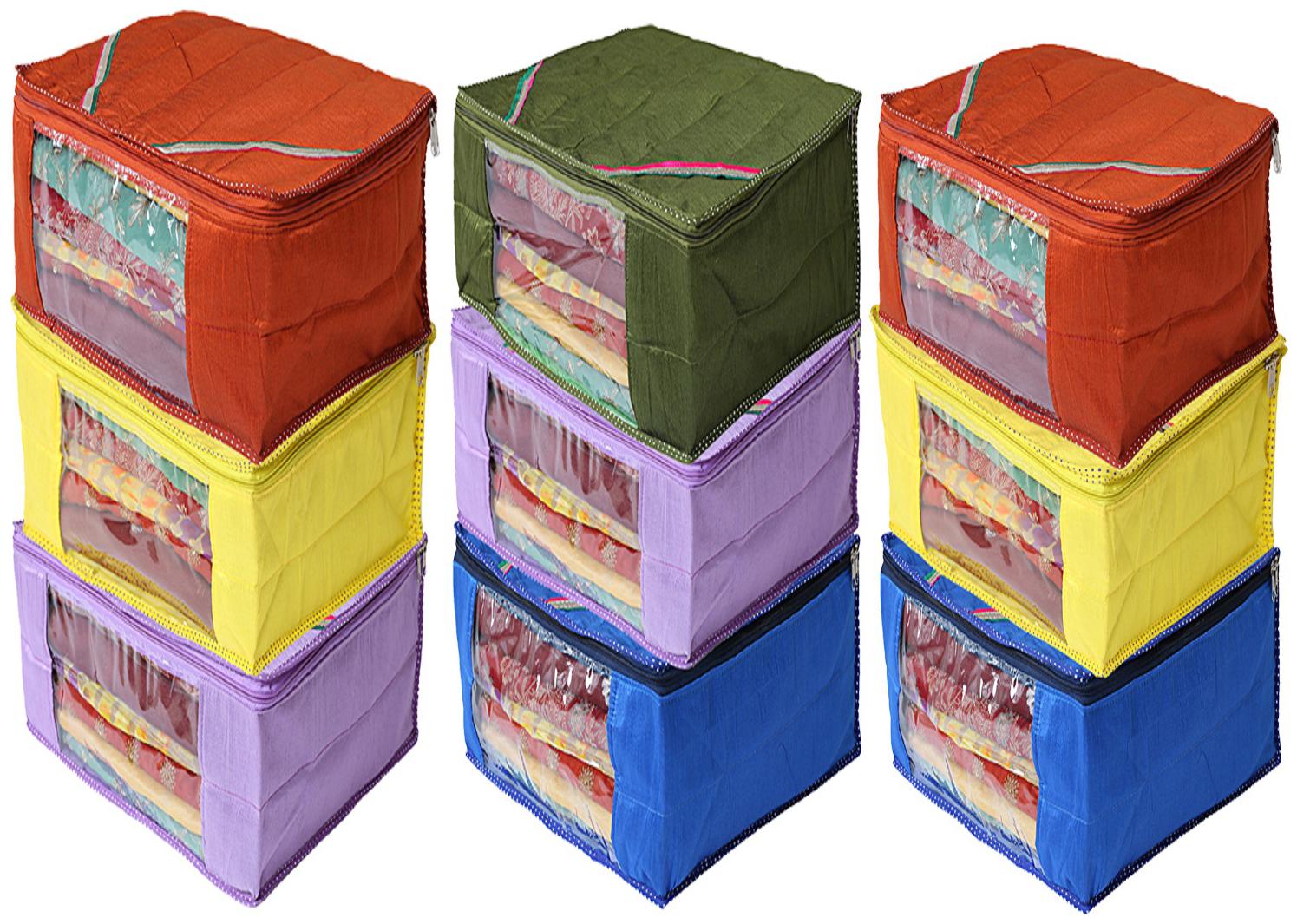 

Kuber Industries 9 Pieces Raw Silk Saree Cover Wardrobe Organizer (Multi)- CTHH11542
