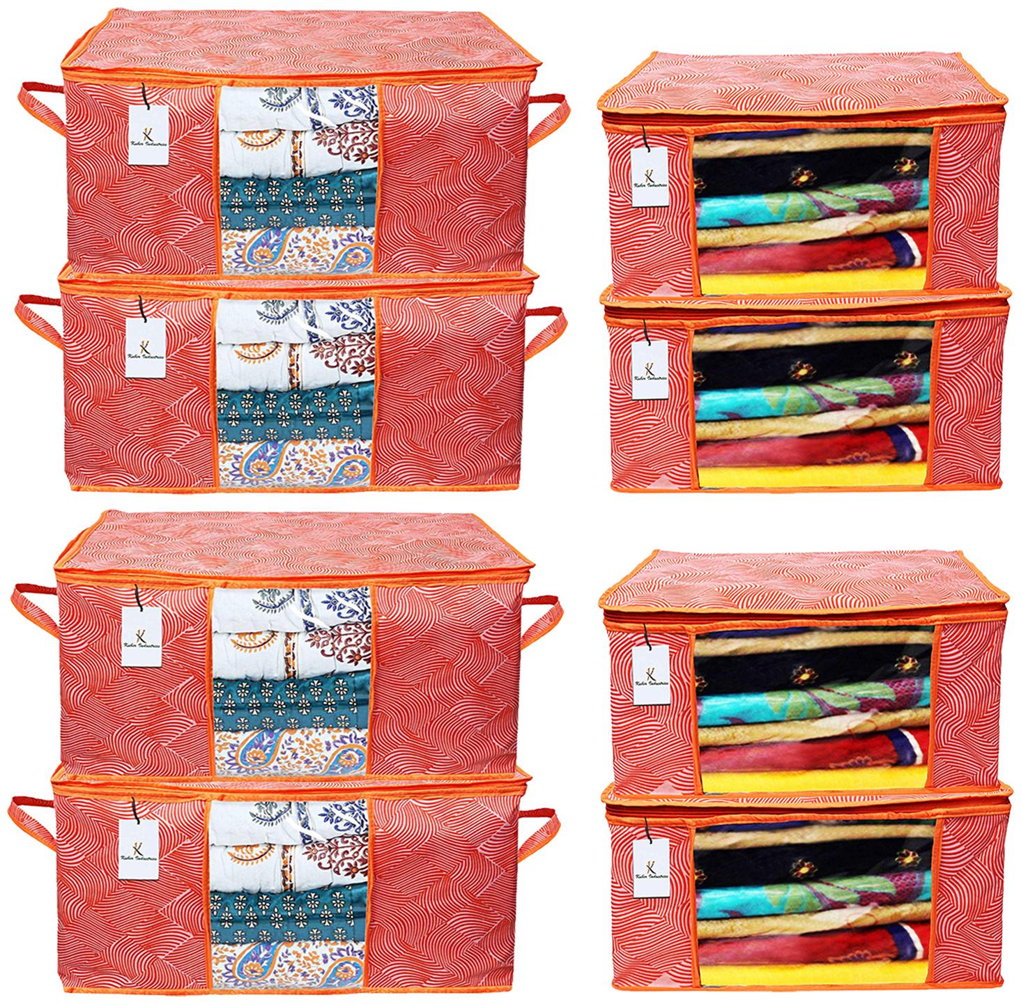 

Kuber Industries Laheriya Printed Non Woven 4 pcs Saree Cover And 4 pcs Underbed Storage Bag Cloth Organizer For Storage Blanket Cover Combo Set (Orange) - CTHH18080