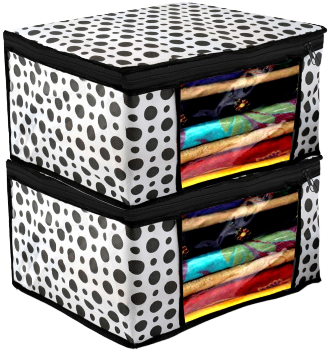 

Kuber Industries Polka Dots Design 2 pc Non Woven Fabric Saree Cover Clothes Organiser For Wardrobe Set with Transparent Window Extra Large (Black White) - CTHH17475