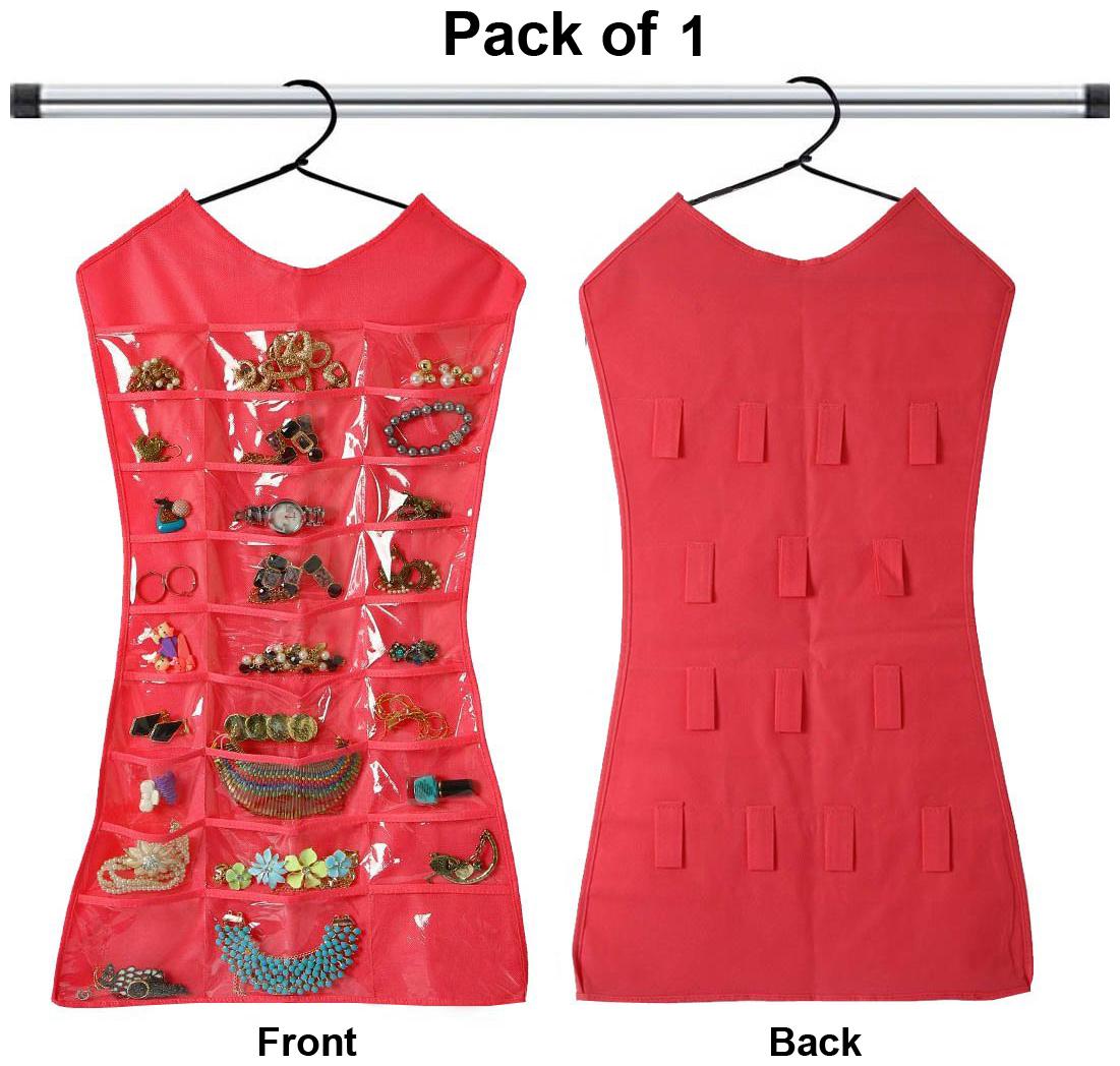 

Kuber IndustriesFabric Double Sided Dress Style Hanging Organizer for Jewellery and Makeup Accessories Organizer for Necklaces Chains Earrings Watch Pendants Cosmetics (Pink) CTHH15878