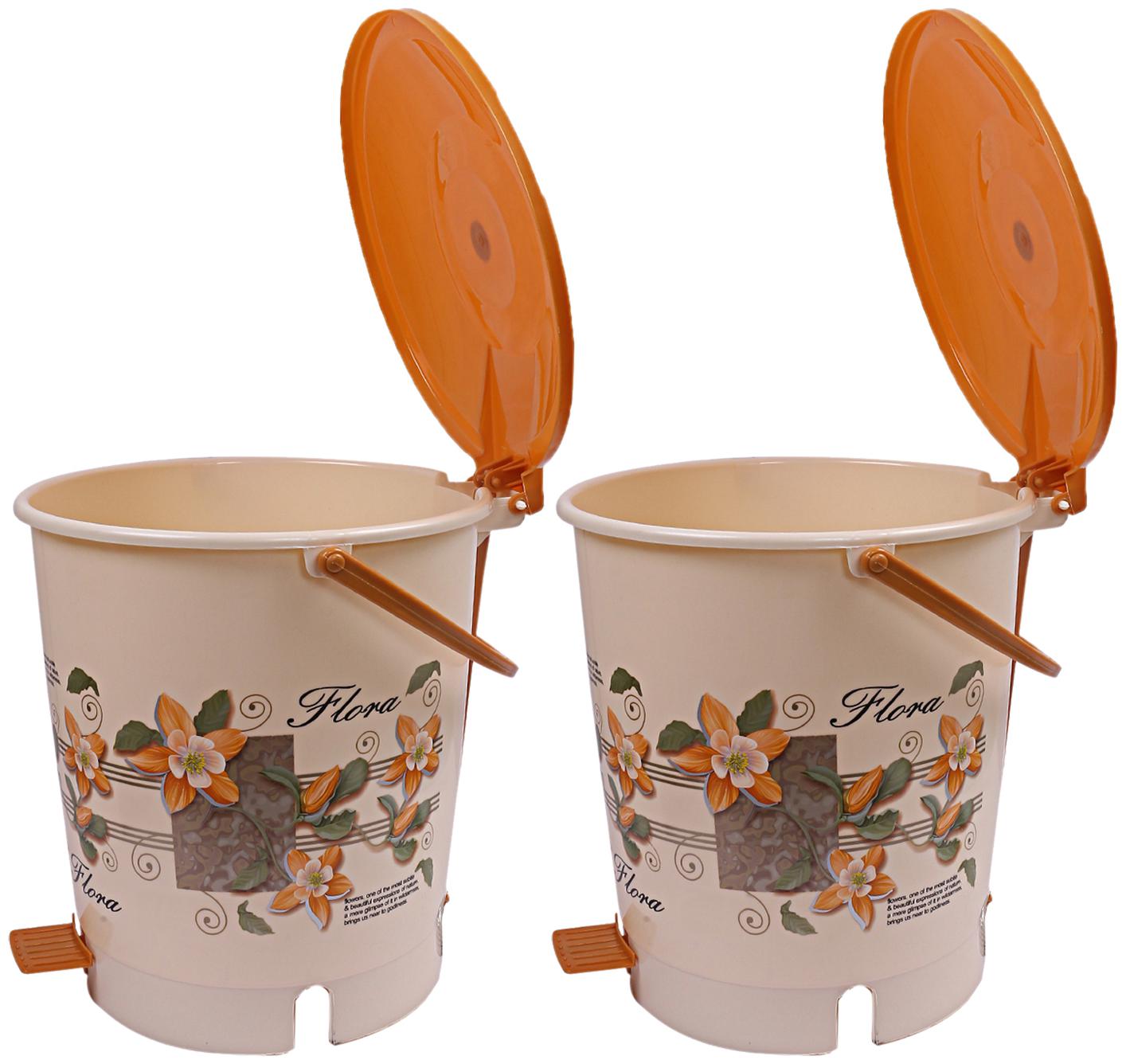 

Kuber Industries Virgin Plastic 2 pcs Dustbin Garbage Bin with Handle 10 L (Cream) -CTLTC10865 CTHH12338