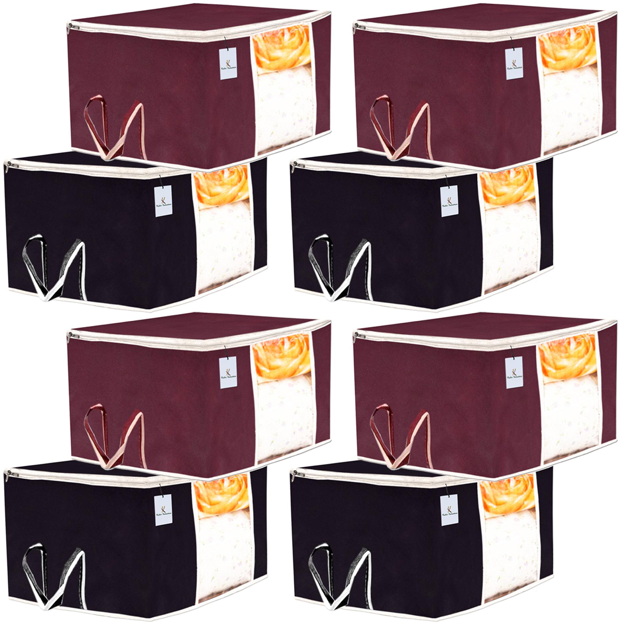 

Kuber Industries 8 pc Non Woven Underbed Storage Bag Storage Organiser Blanket Cover with Transparent Window Extra Large Maroon Black CTHH15650