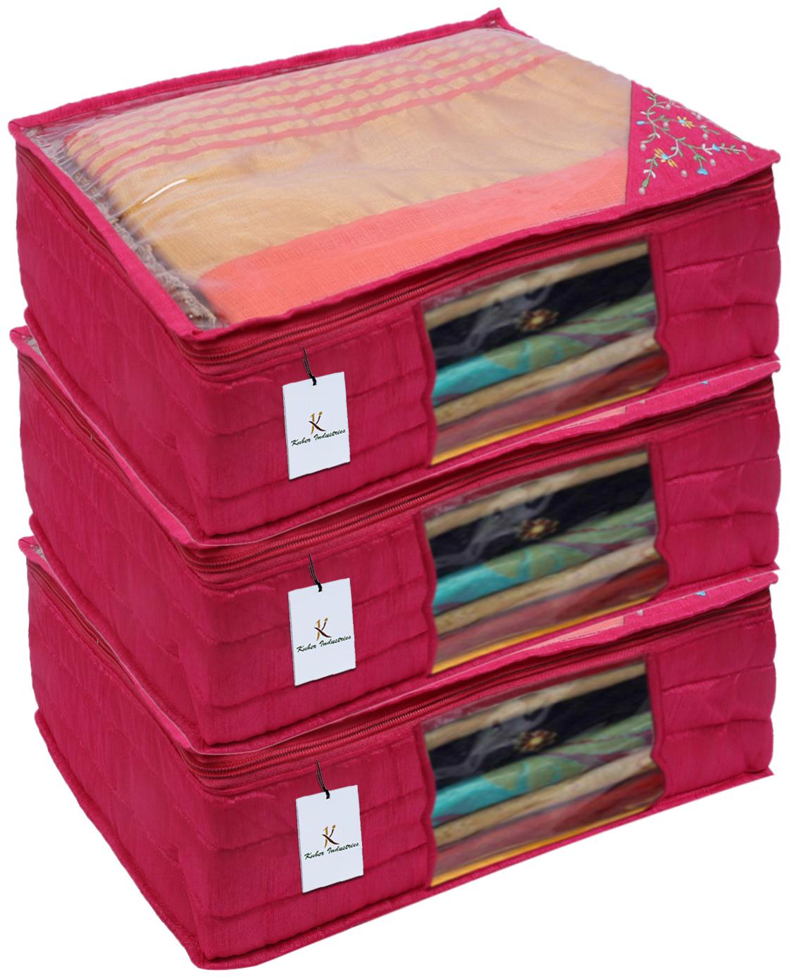 

Kuber Industries 3 layered Quilted Silk 3 Pieces Saree Cover (Pink) -CTLTC10629 CTHH12102